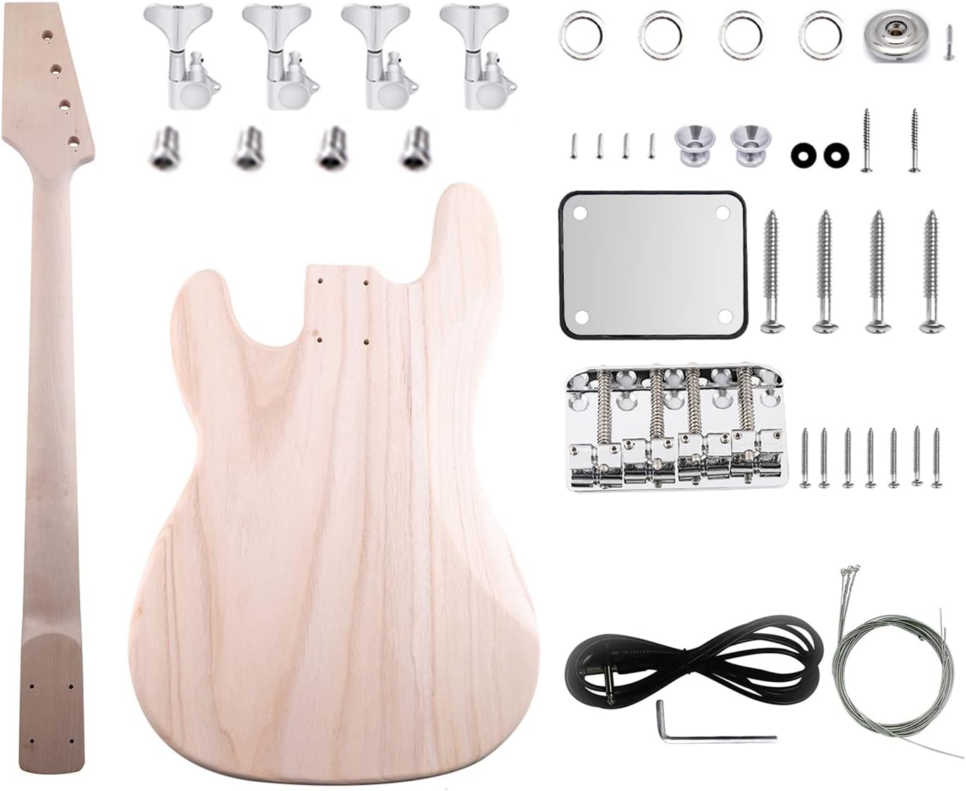 DIY Bass Guitar Kit 4 String Beginner Kits PB Bass Style Right Handed with Paulownia Body Hard Maple Neck DYED Engineered Wood Fingerboard Chrome Hardware Build Your Own Bass Guitar.