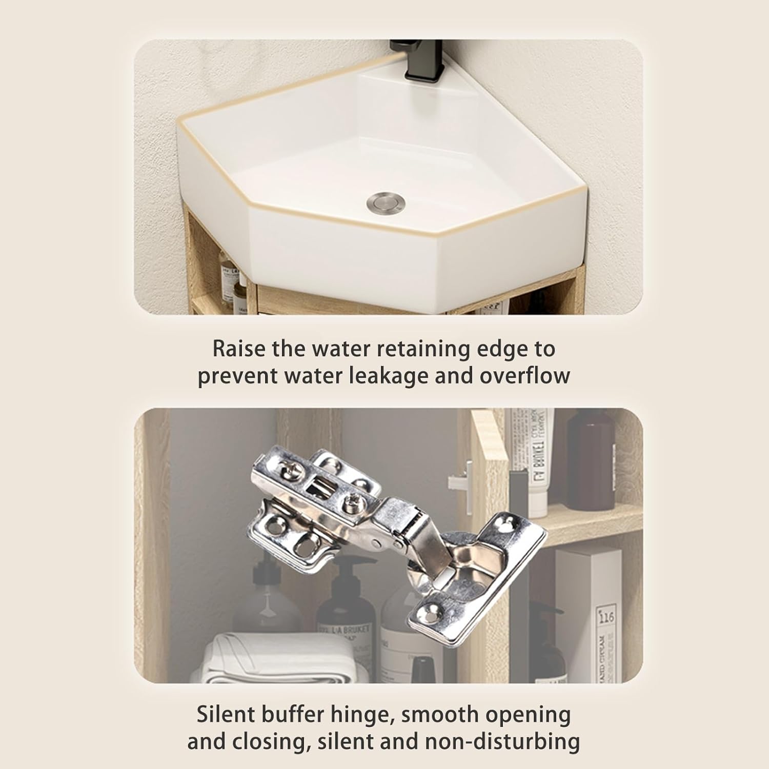 Small Corner Wall Mount Bathroom Sink Bathroom Vanity Cabinet bathroom sink with White Vessel Cabinet with Faucet and Drain bathroom Sinks with Storage Container with Overflow(40*40*52cm/15.7*15.7*20.