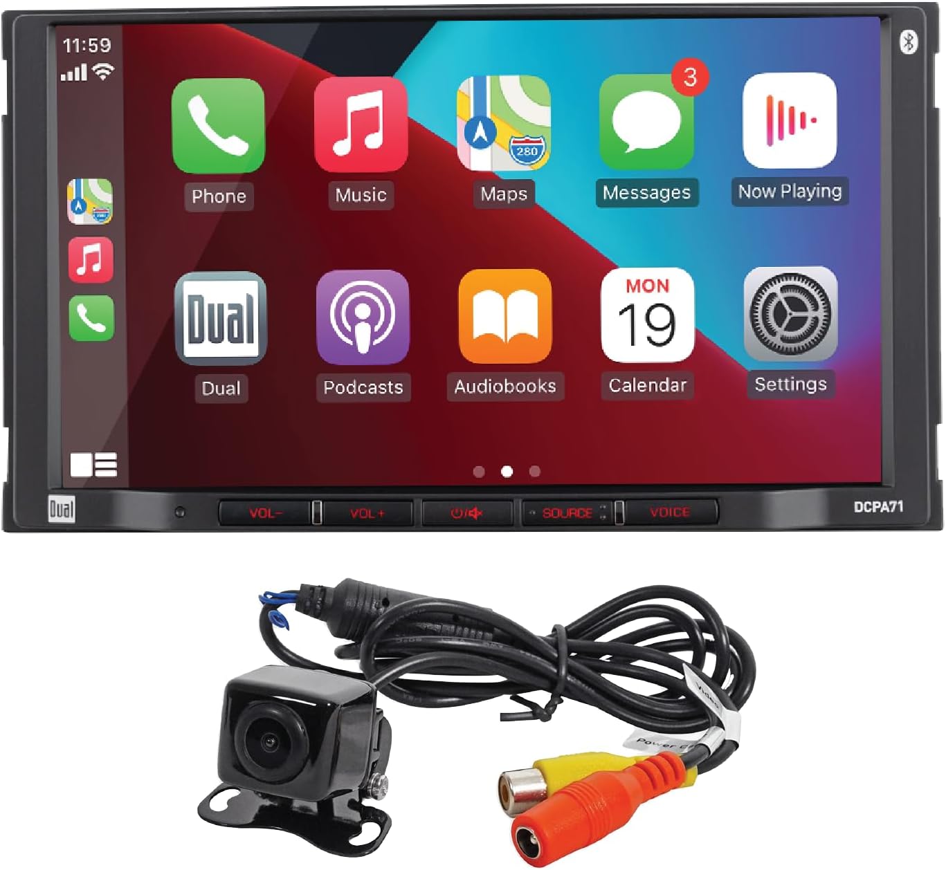 Dual Electronics DCPA71-BC 7-inch Certified Apple Carplay Android Auto | Double DIN Touchscreen Car Stereo Radio | Bluetooth Hands Free Calling & Music Streaming | Backup Camera Included