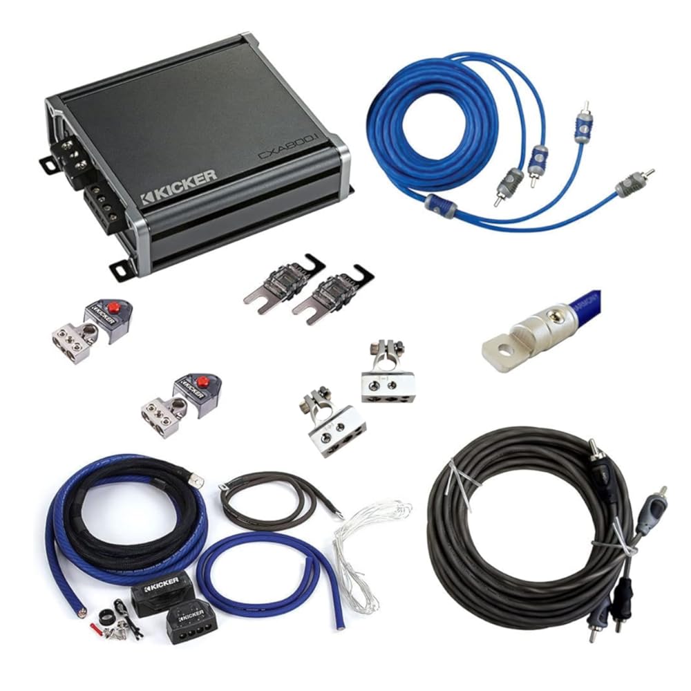 Kicker 44KXA16001 Car Audio Sub Amp KXA1600.1 & 1/0 GA Amplifier Accessory Kit Bundle