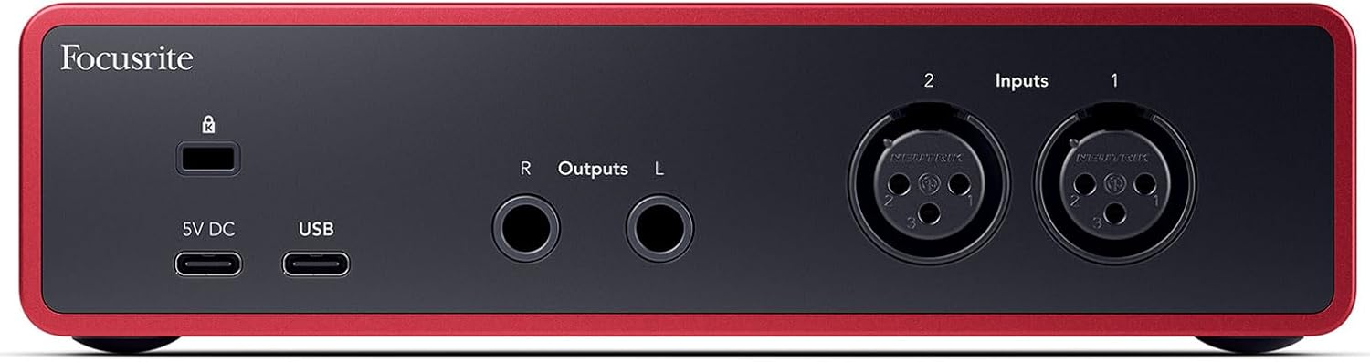 Audiosavings Bundle: Focusrite Scarlett 2i2 Studio 4th Gen Recording Interface Bundle with Rockville RHPA4 4 Ch Headphone Amp+RCM SR Microphone+PRO-M50 SR Headphone+(2) DMS40 40