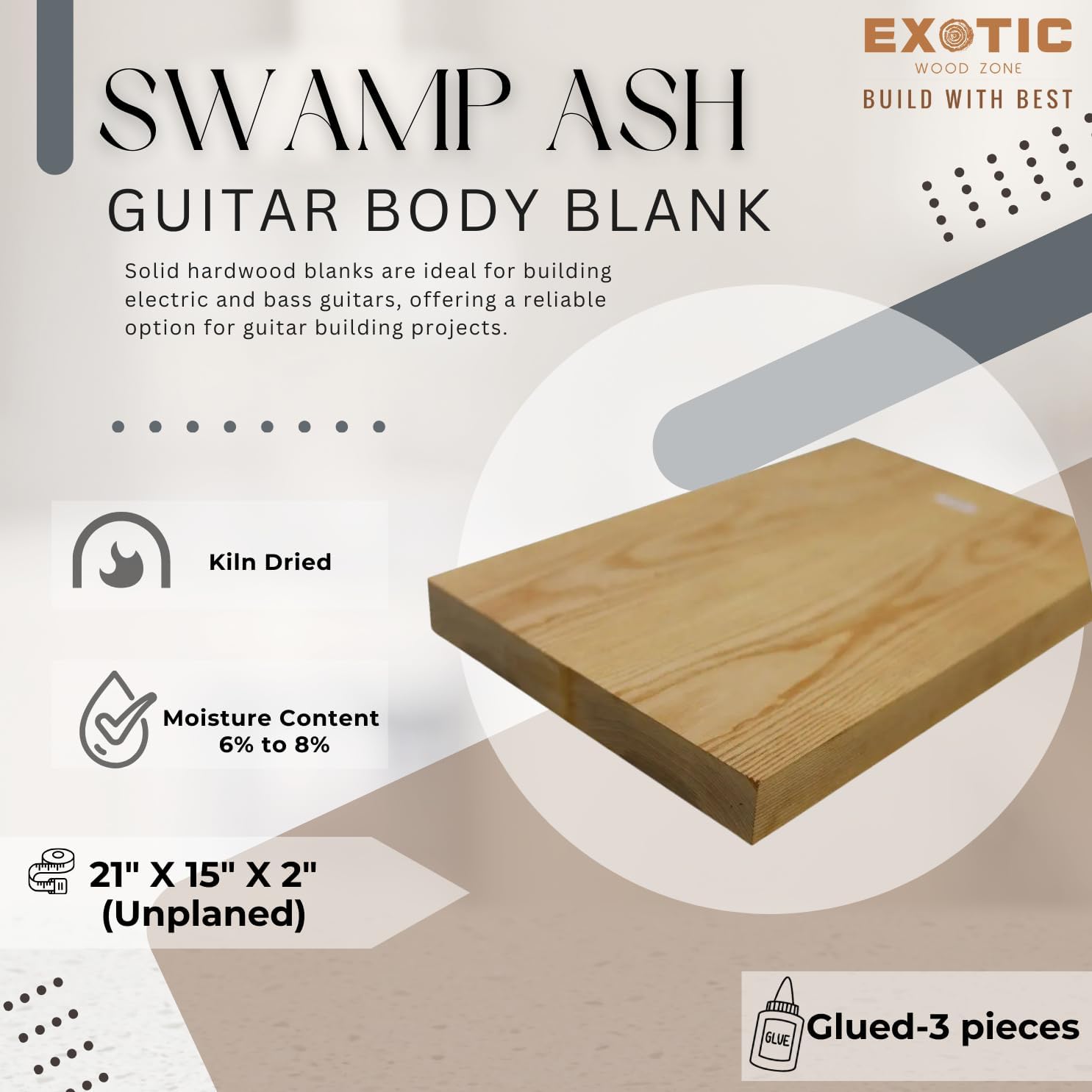 Exotic Wood Zone | Swamp Ash Electric/Bass Musical Wood Body Blanks | Guitar Luthier Tonewood Suppliers | Unglued Unplaned - 21