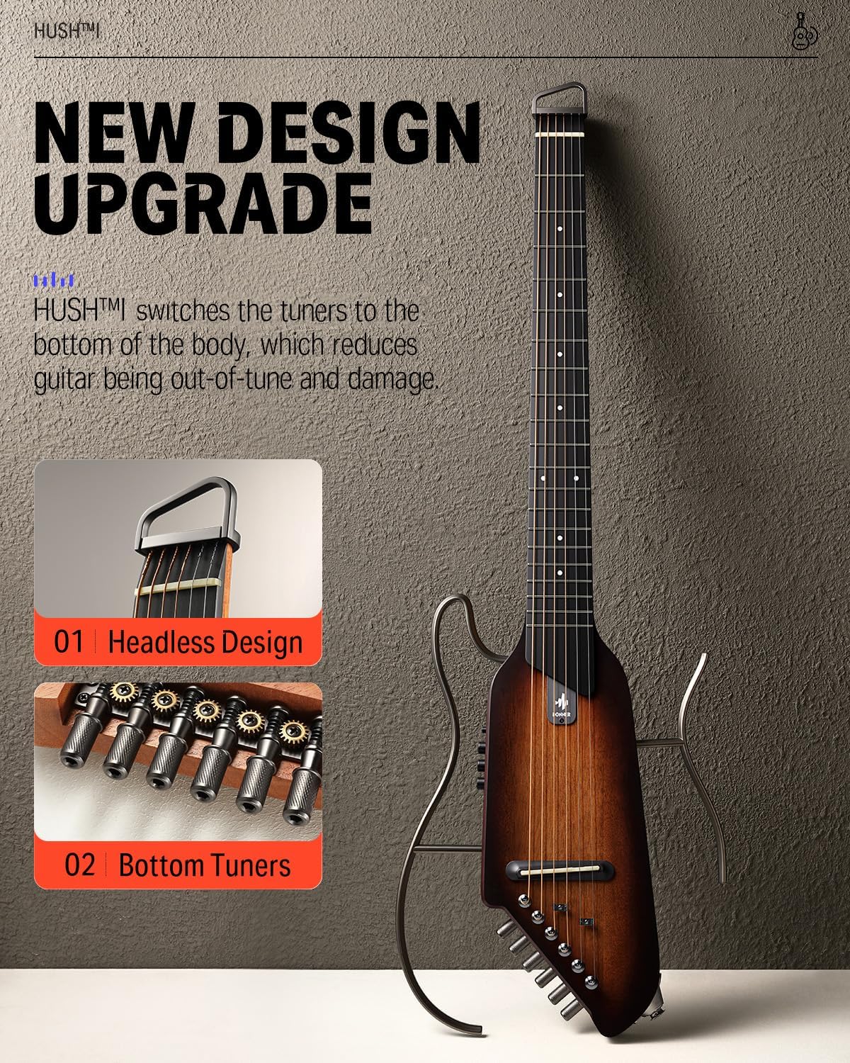 Donner HUSH I Portable Travel Electric Acoustic Guitar and Donner Mini Electric Guitar Amp 3W