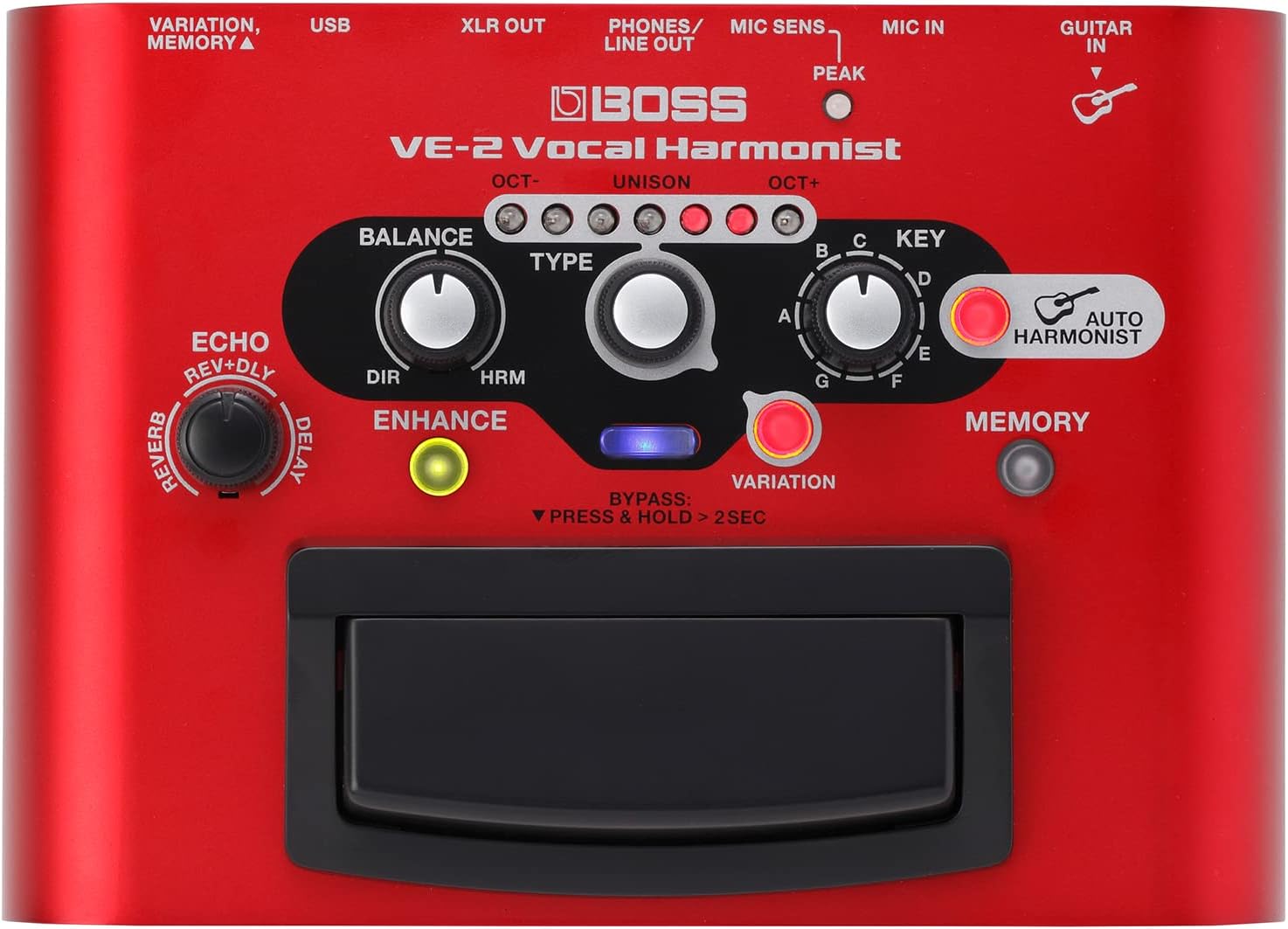 BOSS VE-2 Vocal Echo Pedal for Singing Guitarists | Real-Time Vocal Harmonies and Effects | Create Harmonies with Manual Key Selection | Connect Guitar for Auto Harmony Function | 24 Harmony Types
