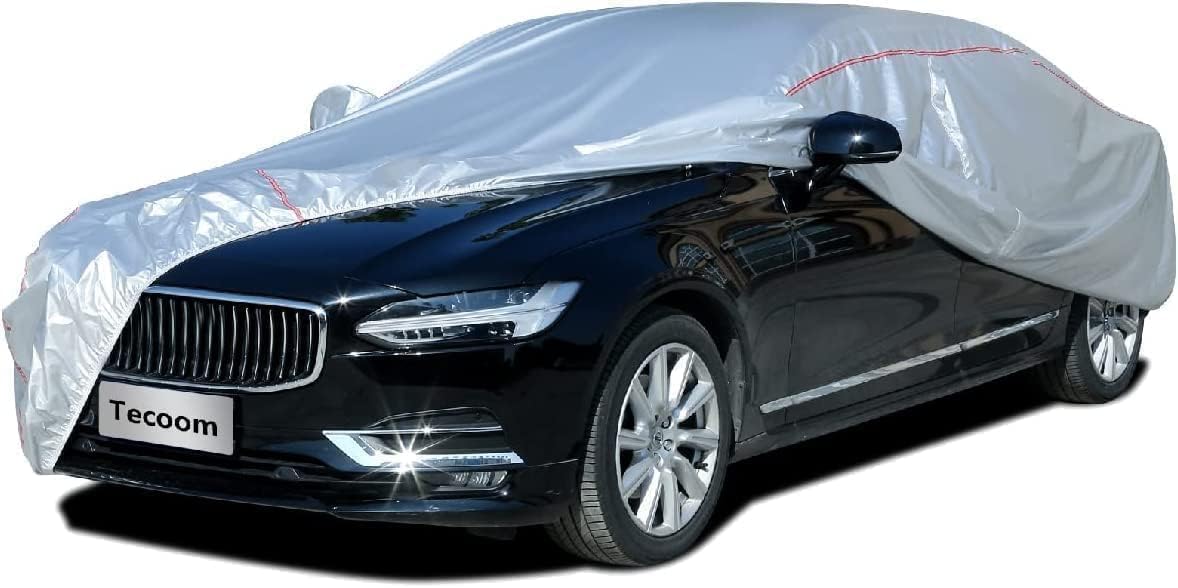 Tecoom Hard Shell Full Car Cover for All Weather, Oxford Material, Door Zipper Design, Waterproof UV-Proof Windproof Indoor Outdoor Fit 160-172 Inches Hatchback