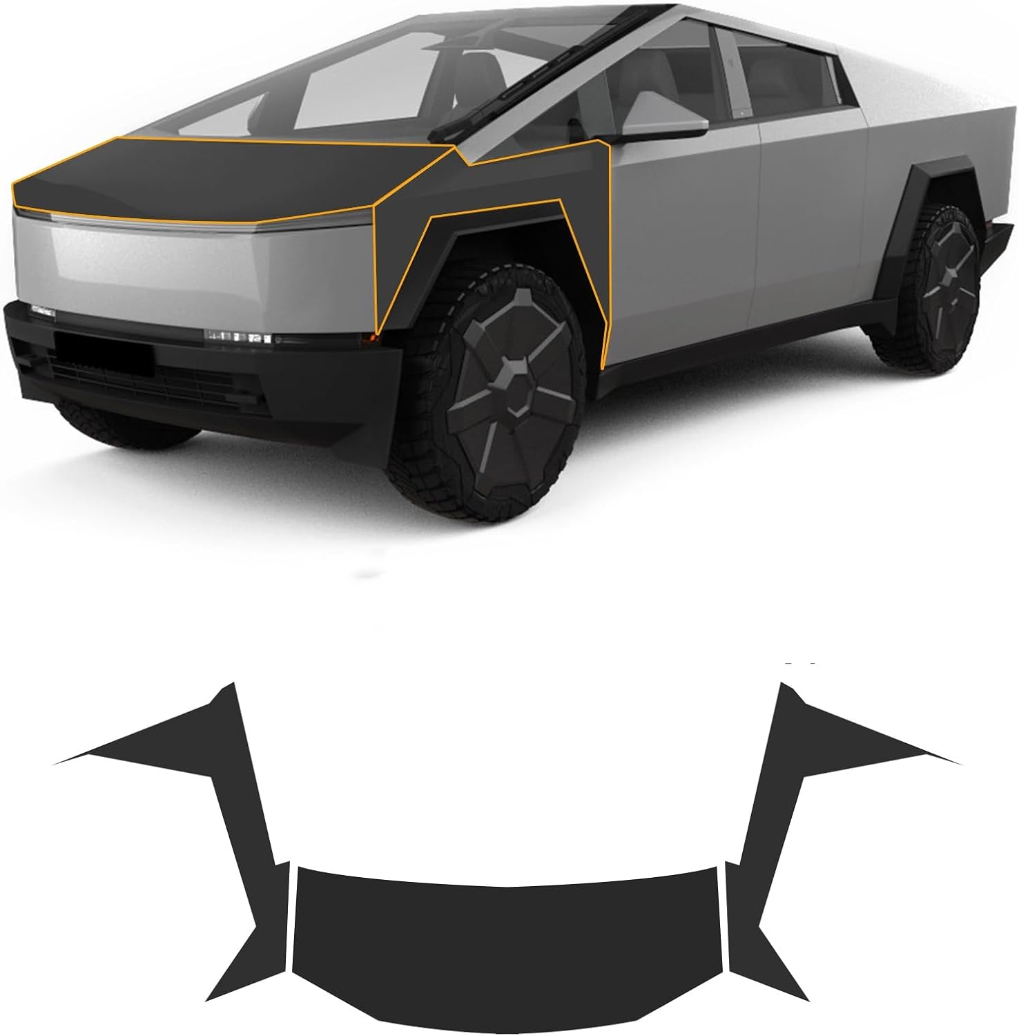 Precut PPF for 2024 2025 2026 Tesla Cybertruck PPF Car Paint Protective Film TPU Scratch Protector Exterior Accessories Matte Black (Matte Black, Hood + Fender 3Pcs)