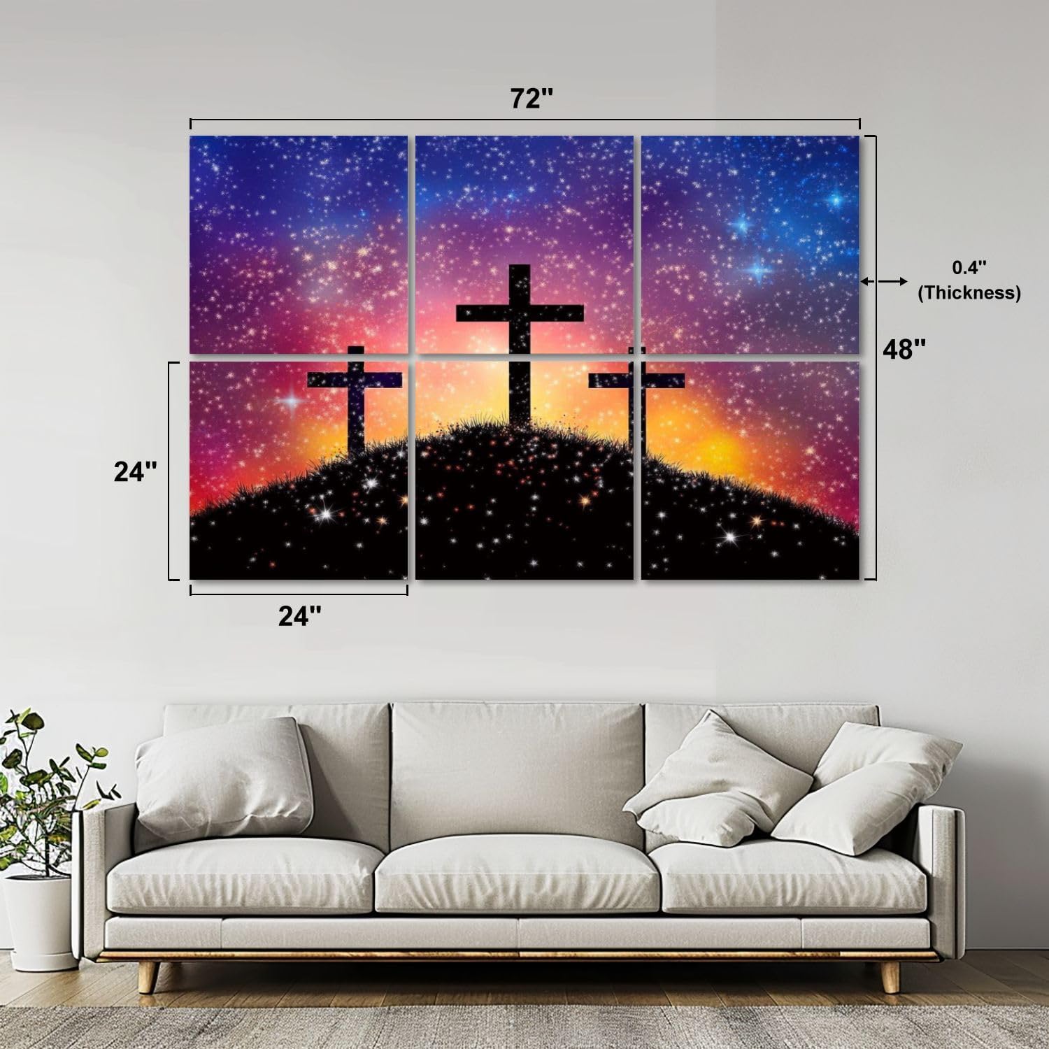 Art Acoustic Panels Self Adhesive cross Calvary hill sky filled by twinkling sparkling stars as symbol 6Packs Decorative Soundproof Wall Panels Large Sound Absorbing Panels for Home Office 48