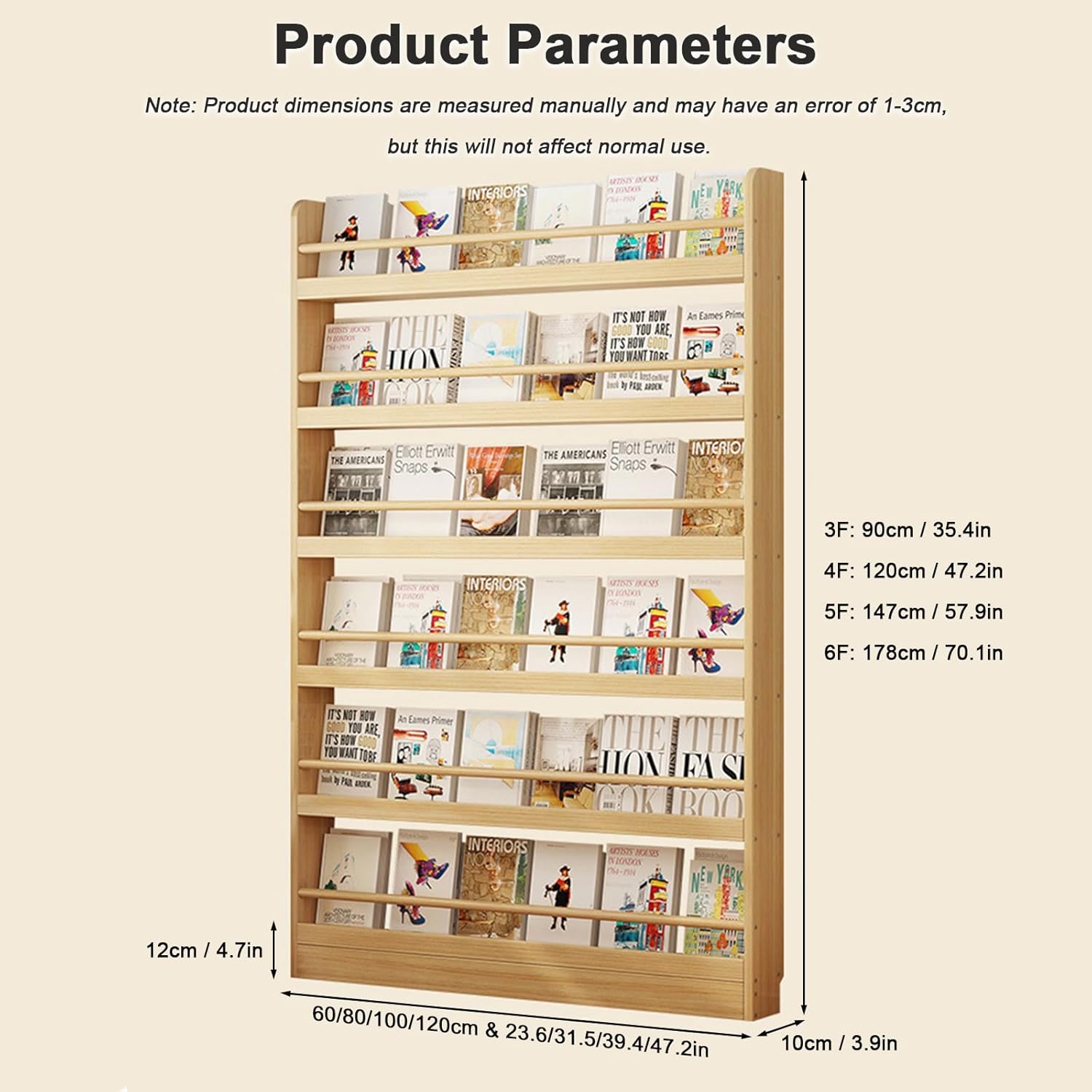 Behind The Door Bookshelf, 3-6 Tier Wooden Bookcases, Open Display Storage, Space-Saving, Wall Mount Shelf, for Books in Bedroom, Living Room 4F 100cm
