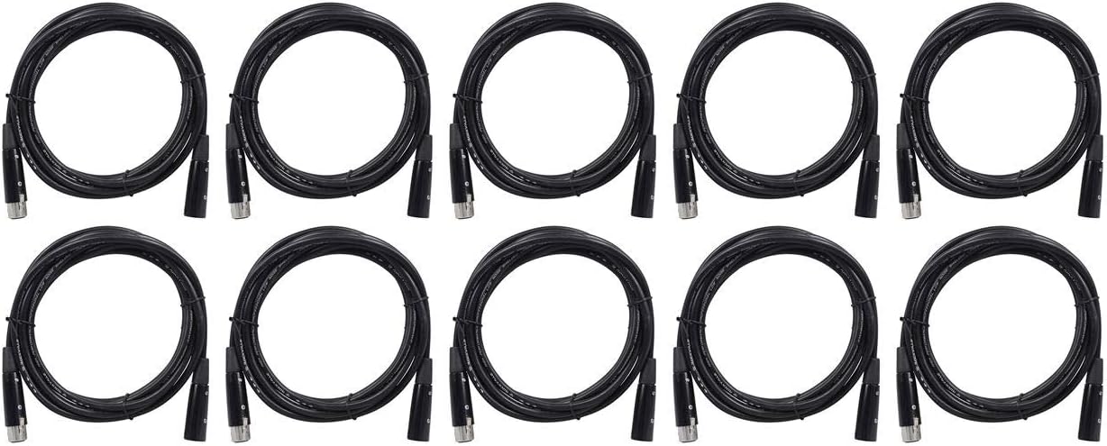 Rockville RDX5M10 10-Foot 5-Pin Male-Female DMX Lighting Cables 100% Copper, 120-Ohm True DMX Wires with Nickel-Plated Connectors, OFC Conductors, Shielded for EMI and RFI Rejection, 10-Piece