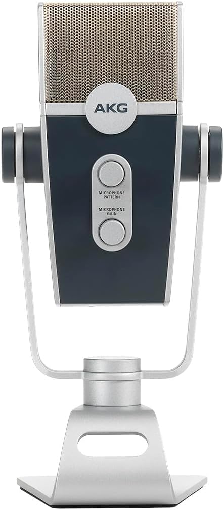 AKG Pro Audio Lyra Ultra-HD USB C Microphone for Recording, Streaming, Gaming, Podcasting, ASMR on PC and Mac, Condenser Mic for Laptop or Computer, Adjustable Stand, Plug and Play – Blue and Silver