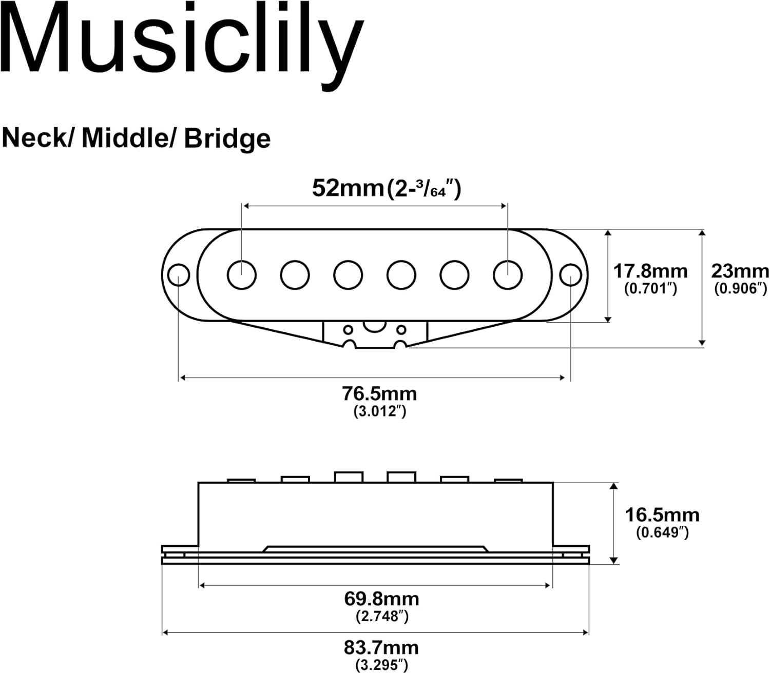 The Revival Pickups RPS1 Vintage Classic Alnico 5/Alnico 3 Strat Single Coil Pickups Neck Middle Bridge Pickup Set for Stratocaster Style Electric Guitar, White
