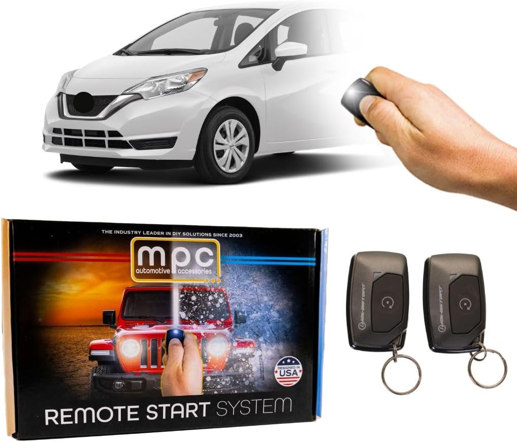 MPC Remote Start Kit Compatible with 2014-2019 Nissan Versa Note Key-to-Start - with T-Harness - Firmware Preloaded - Includes (2) Ultra-Compact Extended Range 1-Button Remotes
