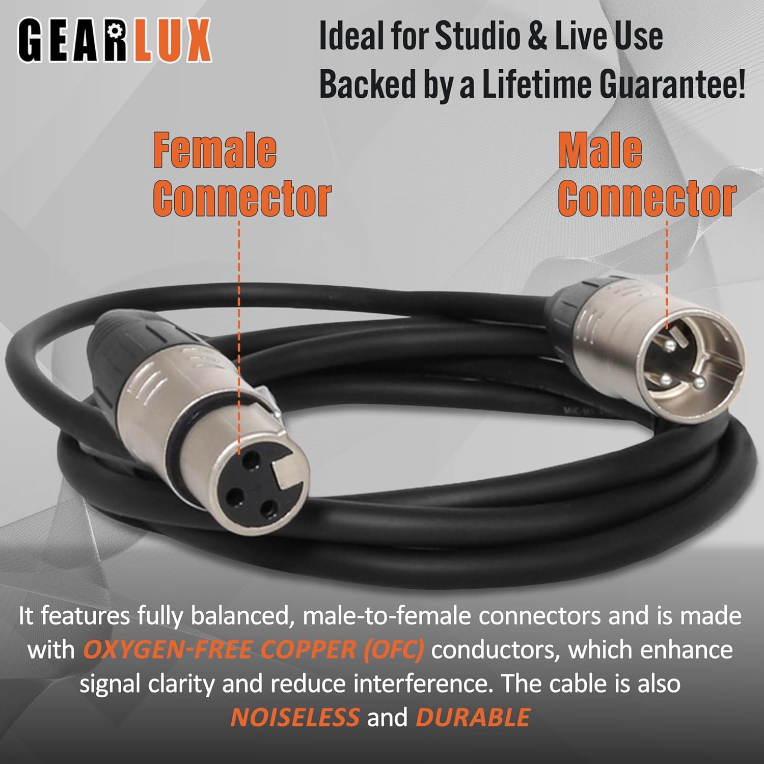Gearlux DMX Cable, 3 Pin, Male to Female, 25 Feet - 10 Pack