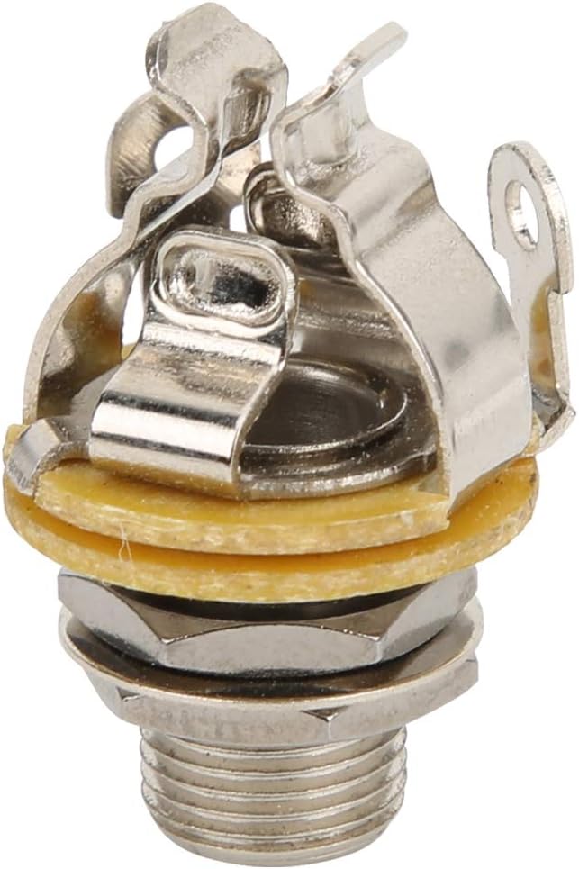 Guitar Jack Plug Socket Mono, 6.35mm, Silver, 10Pcs - Durable Construction, Easy Panel Mounting, Ideal for Electric Guitar and Bass