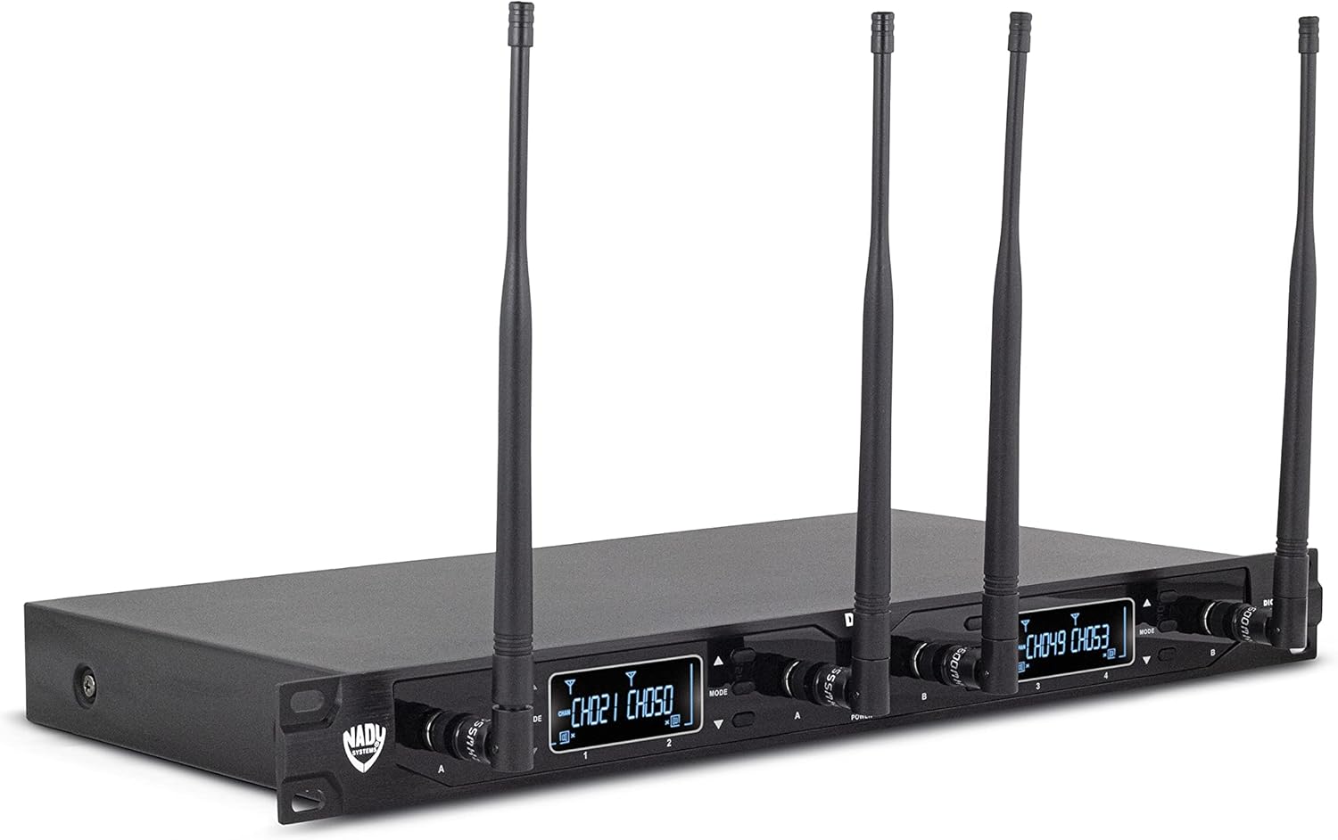 Nady Systems D-450-LT-HM10 Quad Receiver 200-Channel Digital Wireless Lapel/Black Headworn Microphone System | All-Metal Bodypacks & Receiver | 300'+ Range | 4 Individual XLR & 1 Sum ¼ Outputs