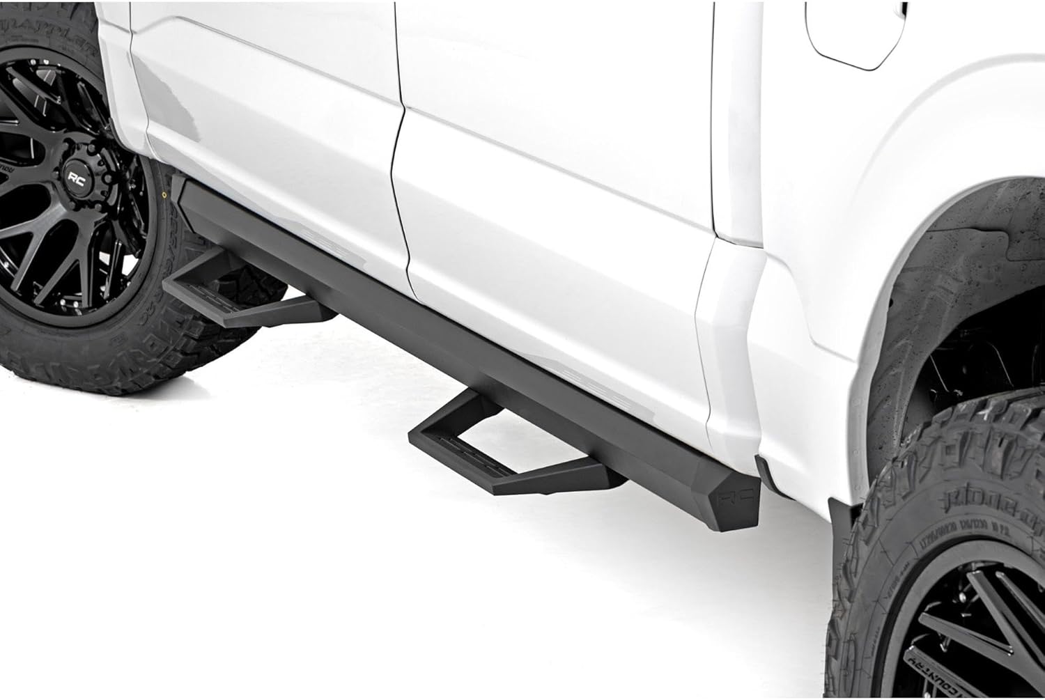 Rough Country SRL2 Aluminum Side Steps for Ford F-150/Lightning/F-250/F-350/Raptor (2015-2025) Crew Cab - Modular Running Boards with Adjustable Step Placement