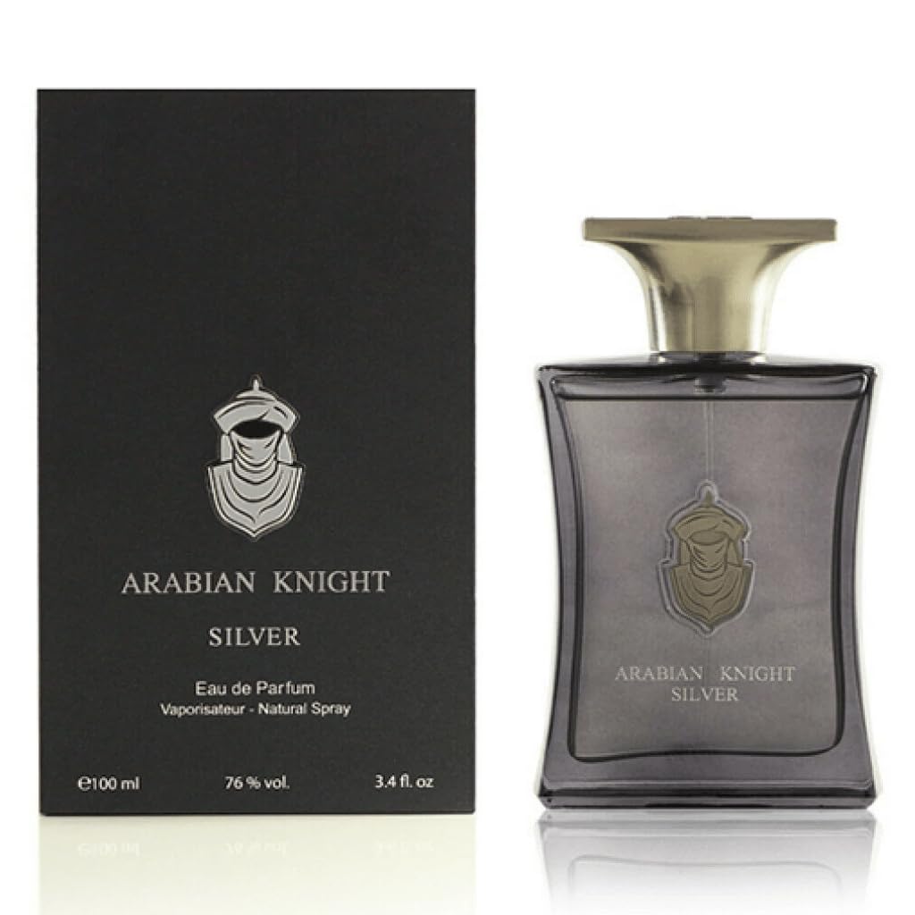 Arabian Oud ARABIAN KNIGHT SILVER 100 ml | Eau de Parfum for Men | Geranium flower, Cashmeran, Amber and Vanilla | Woody and Ambery Scent.