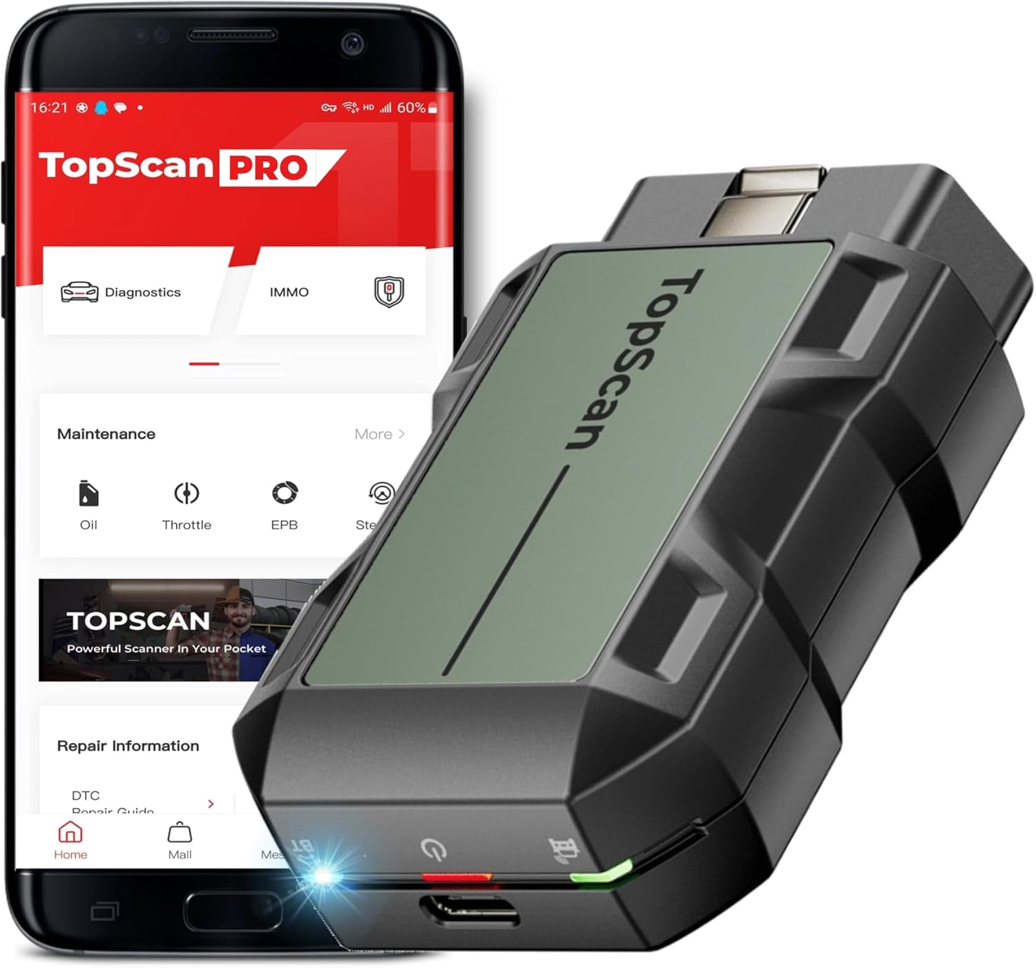 TOPDON TopScan Pro, OBD2 Scanner Bluetooth for iOS & Android, Diagnostic Scan Tool for All Cars, Car Code Reader with Reset Scanner, 13+ Reset Service, Upgraded Version of Topscan Lite