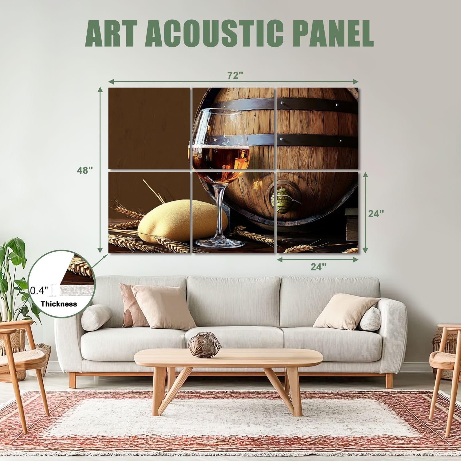 6 Pack Art Acoustic Panels Sound Absorbing Restoring Ancient Ways Still Life Wine Glass Barrel Wooden Wheat Decorative Soundproof Wall Panels Self Adhesive for Recording Studios Office 72