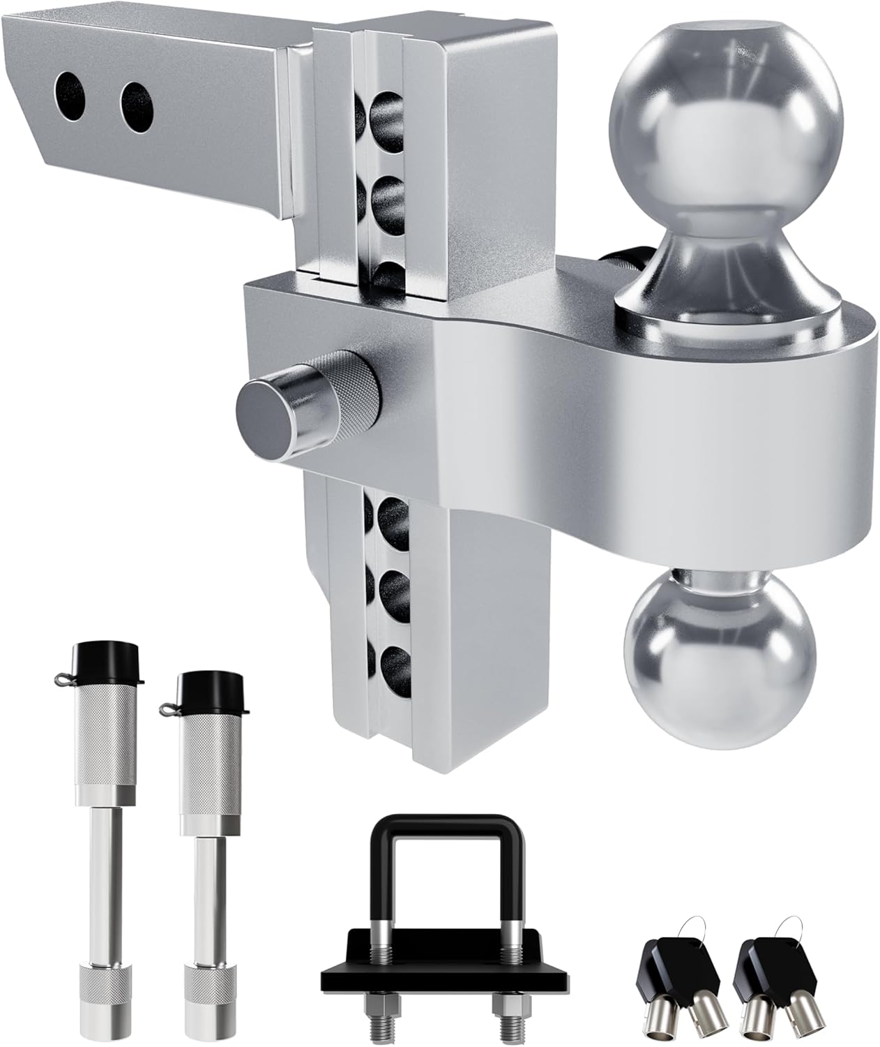 RETRUE Aluminum Trailer Tow Hitch for 2 Inch Receiver, Adjustable Truck Towing Hitches with Hitch Tightener, Heavy Duty 6 Inch Drop Down/Rise Up Hitch 12,500 LBS GTW 2 Anti-Theft Pin Locks