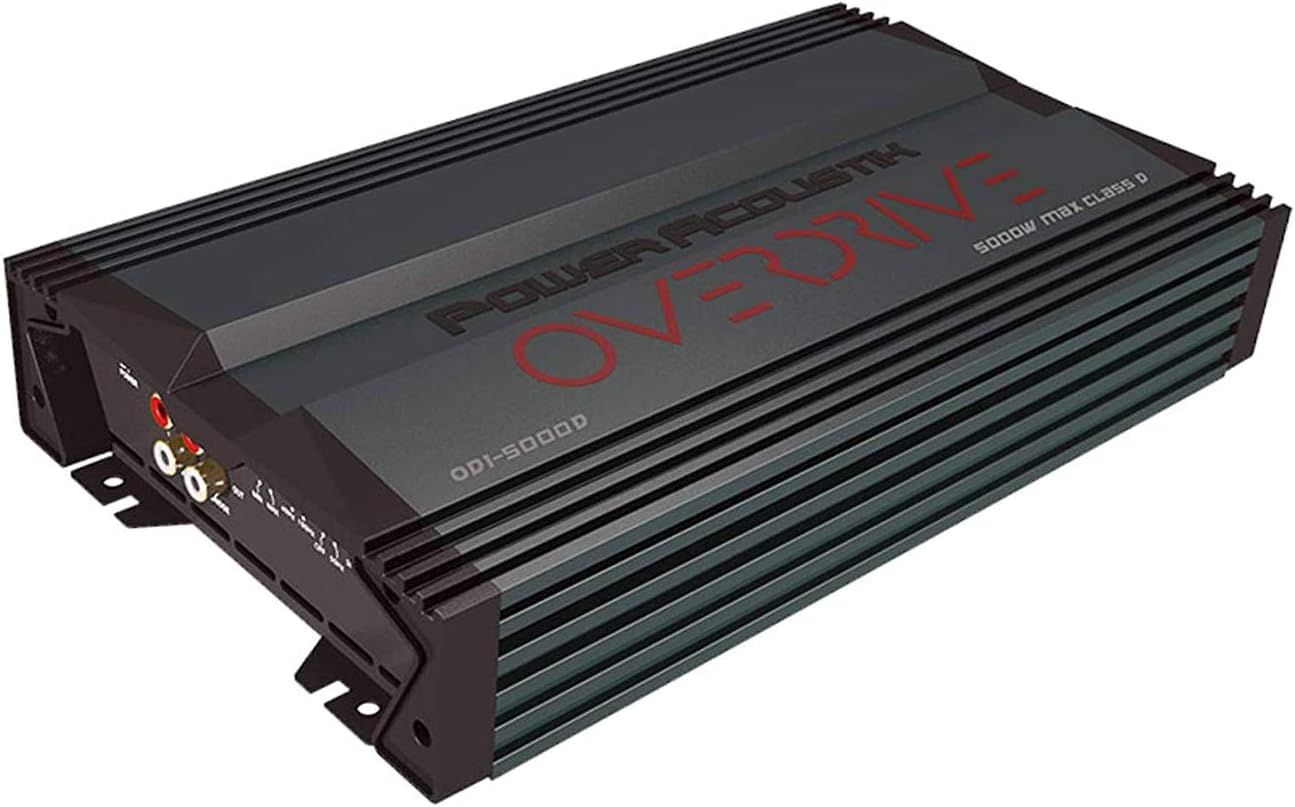 Power Acoustik OD1-5000D Car Amplifier - Overdrive Series 5000 Watts Max, 1 Ohm Stable Monoblock Amplifier, Car Stereo Mosfet Power Supply Class D Car Audio Subwoofer Amp, 0g Block