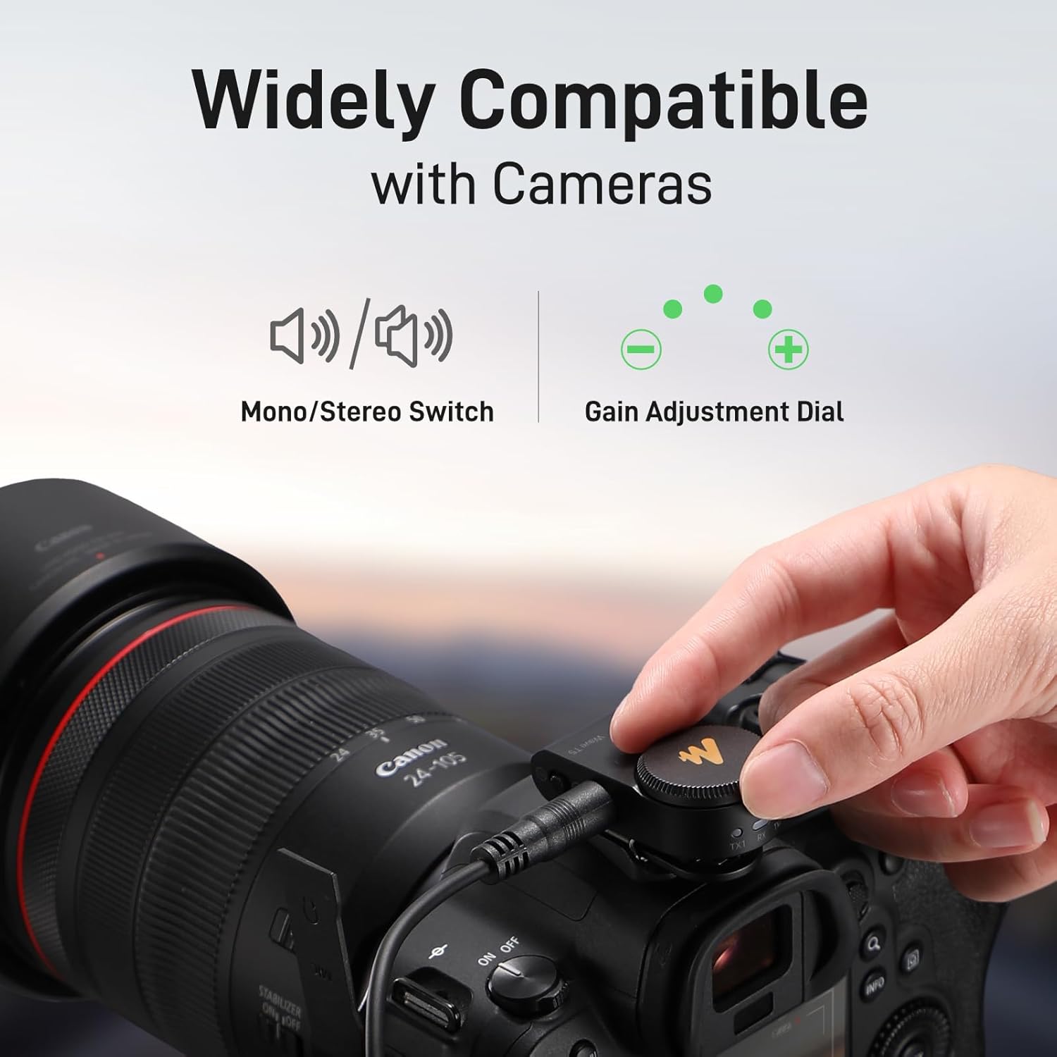 MAONO Wireless Lavalier Microphone for Camera/PC/Laptop/Phones, Mini Lapel Mic with 48khz 24bit, 1000ft Range, Noise Cancellation, Gain Knob, Mono-Stereo Switch, 30H Use for Video Recording - Wave T5