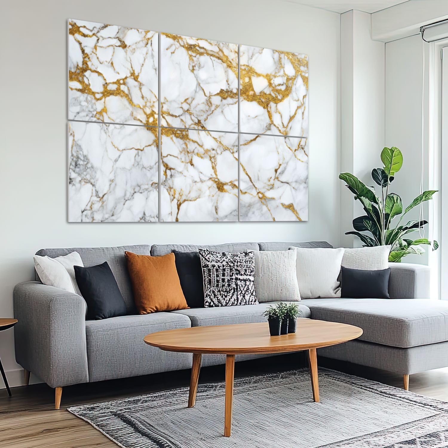 6 Pack Art Acoustic Panels Sound Absorbing Golden Gold Veins White Marble Organic Patterns Fluid Shapes High Decorative Soundproof Wall Panels Self Adhesive for Recording Studios Office 72