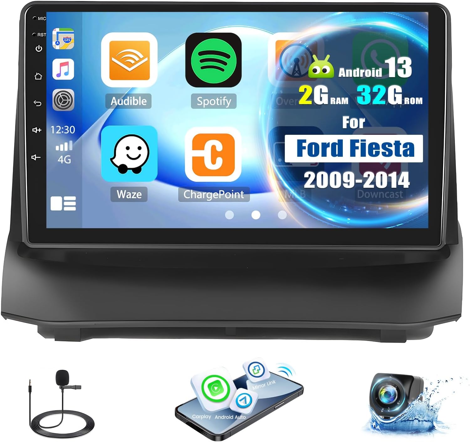 Android 13 Car Stereo for Ford Fiesta 2009-2014 with Wireless Carplay Android Auto,9'' HD Touchscreen Car Radio with Mirror Link WiFi GPS Navigation Bluetooth FM/RDS SWC+AHD Rear Camera[2G+32G]