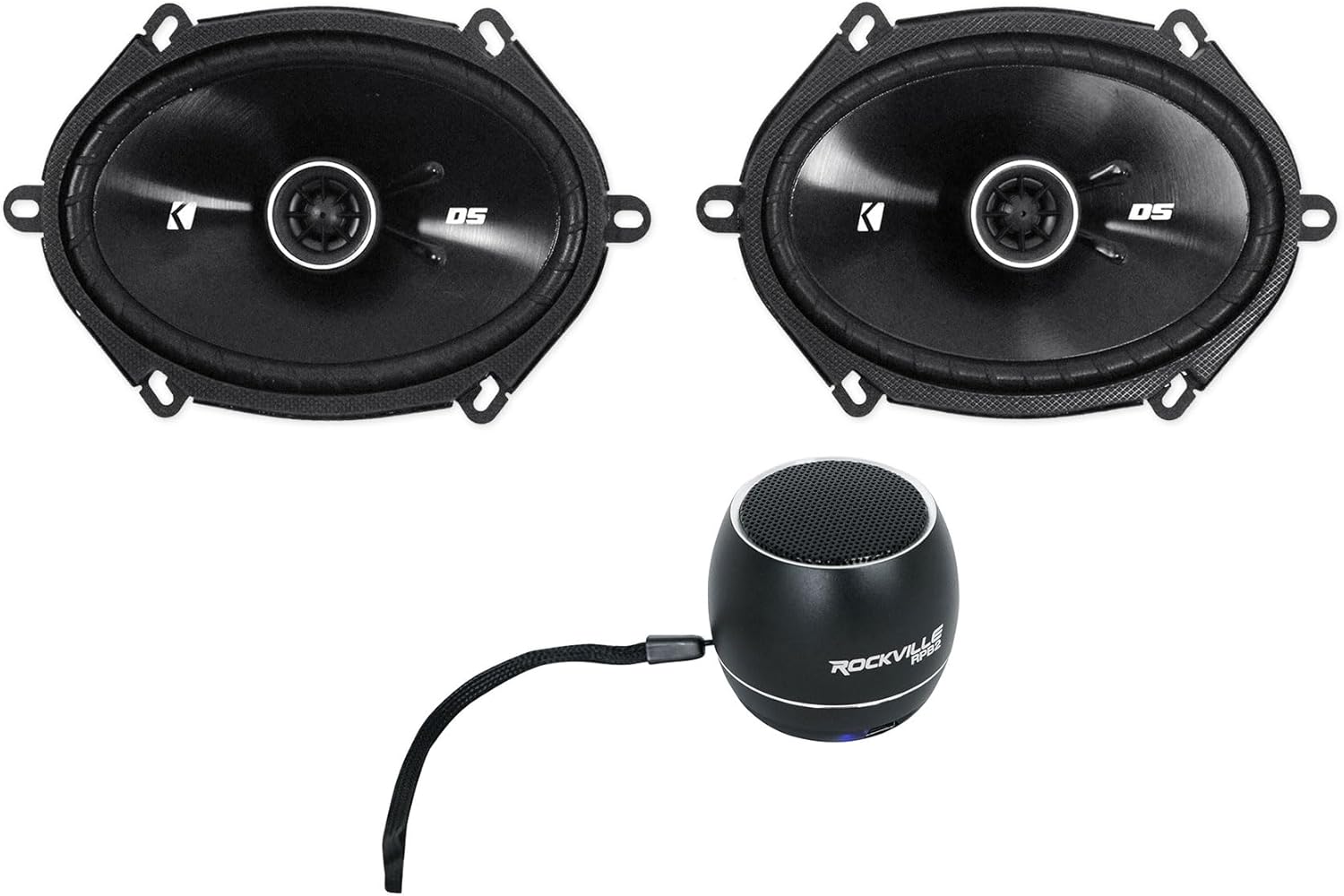 KICKER Pair 43DSC6804 DSC680 6x8 200 Watt 2-Way Car Stereo Speakers 4-Ohm DS680 Bundle with Rockville RPB2-BLACK Portable Bluetooth Speaker (2 Items)