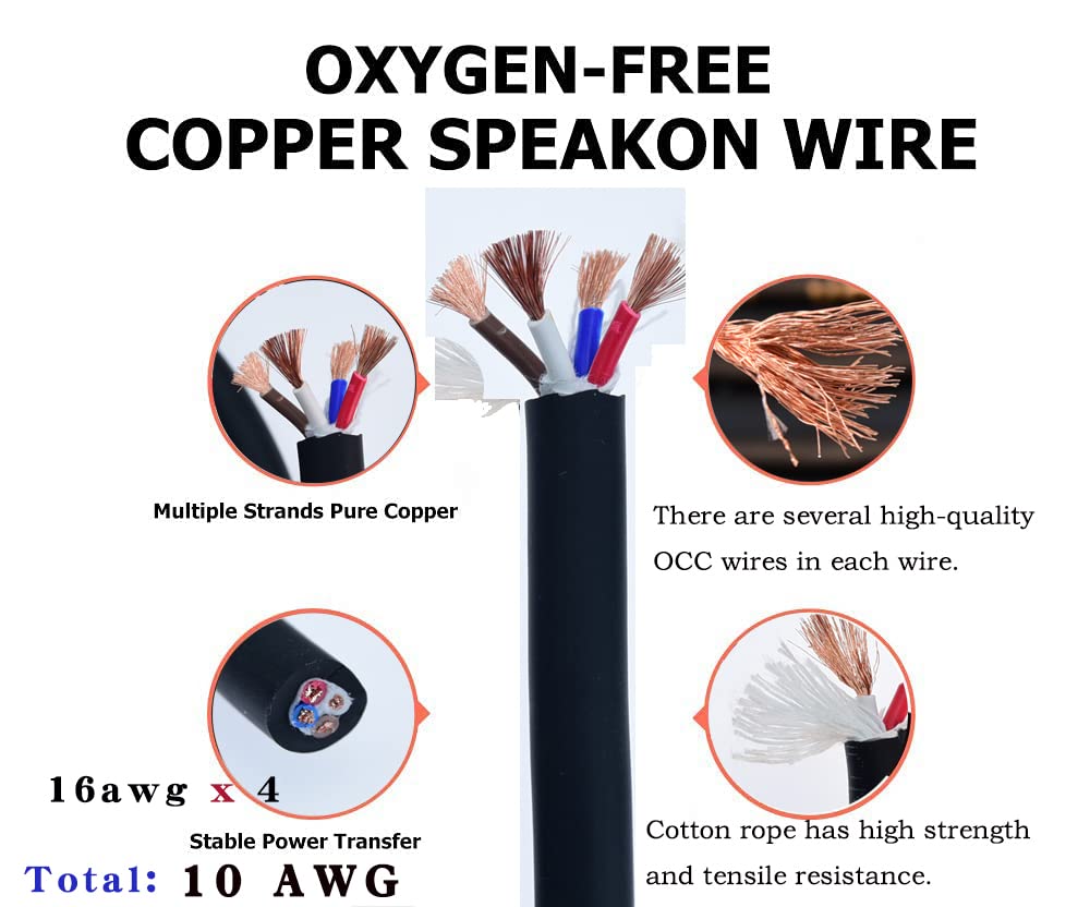 Arklove Heavy Duty 2Pack Pro Speakon to Speakon Male Speaker Wire Lock Cable Pair 16AWG Patch Professional Audio Cabl Cord with nl4 NL4FC Port Connector for para bocinas de dj feet(4 Conductor, 20ft)