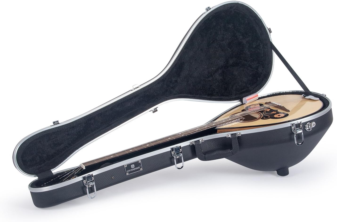 Crossrock CRA860BOBK ABS Molded Greek Bouzouki Hard Shell Case- Backpack Style in Black
