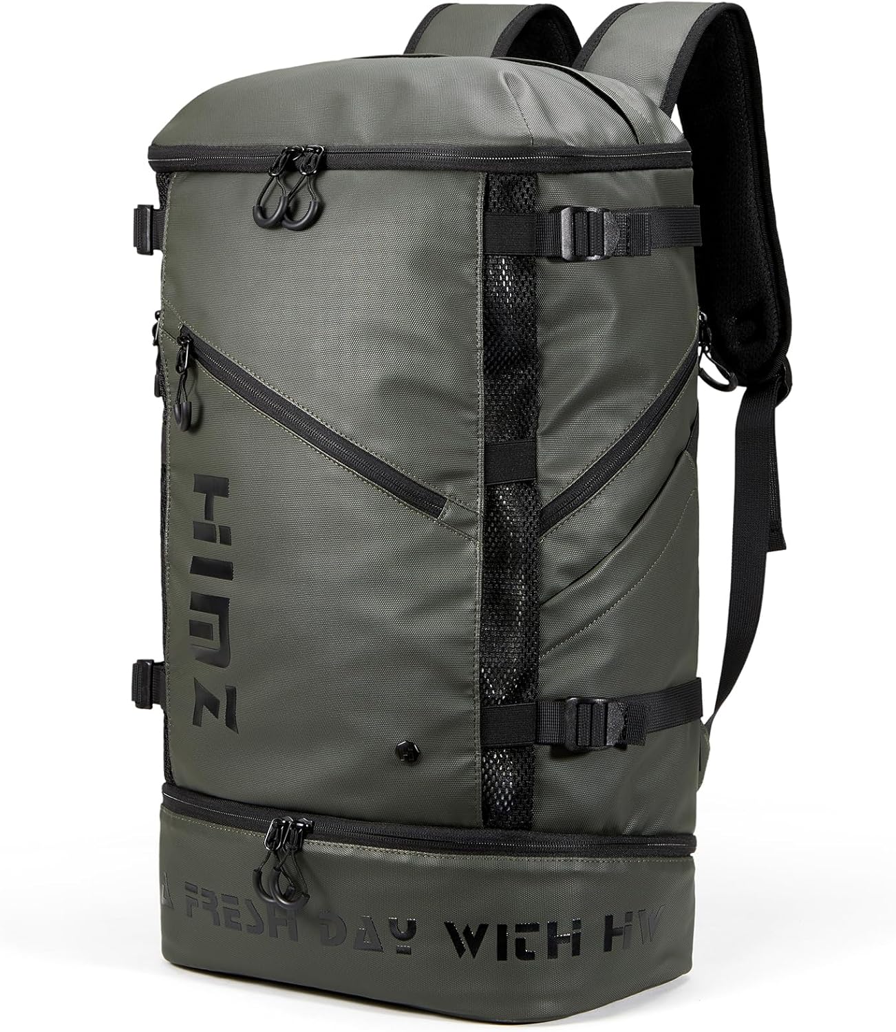 Camping Backpack with Lunch Compartment, Water Resistant Mens Backpack Insulated for Work, 17 inch Laptop Bag, Carry On Backpacks for Airplane Beach Travel, Green