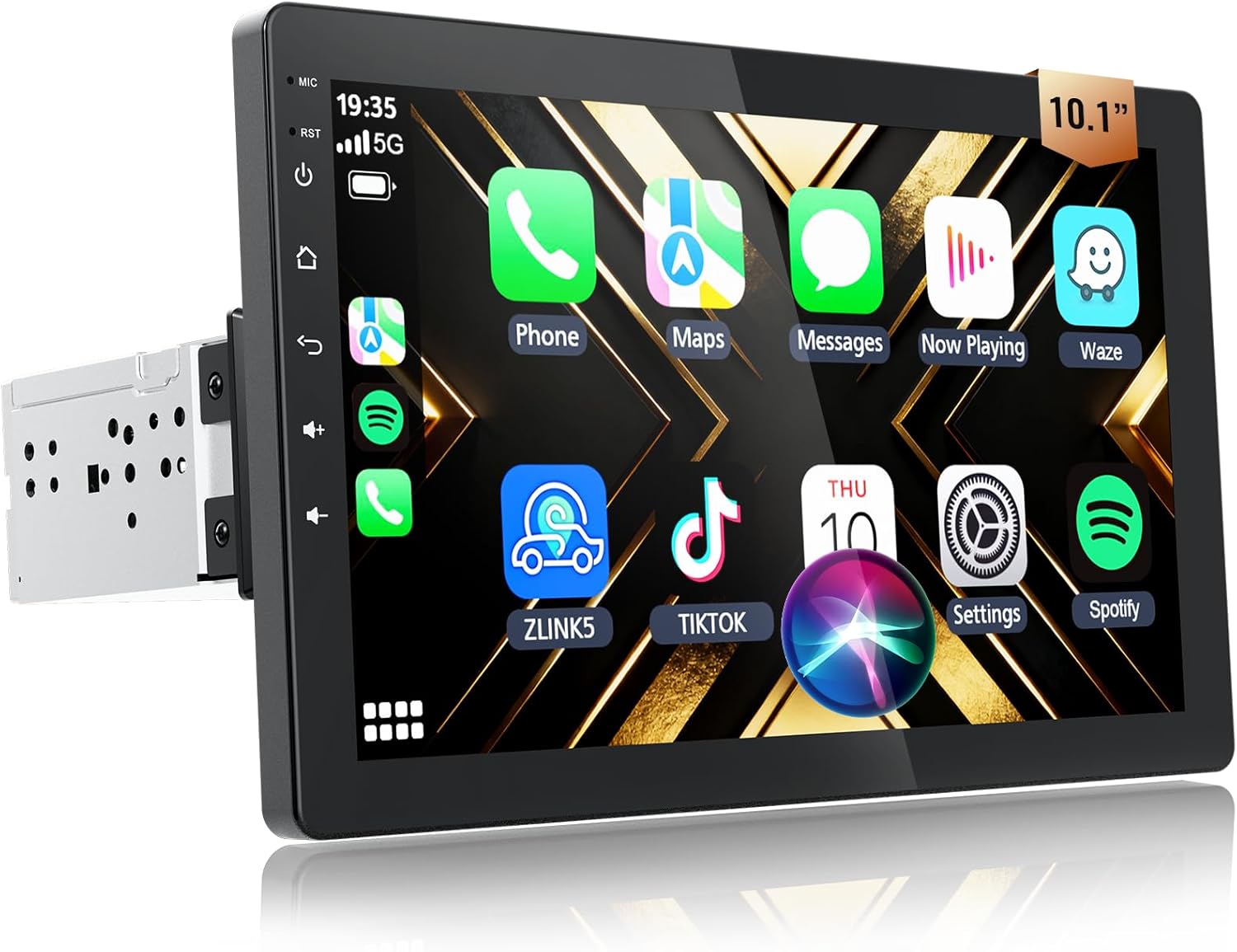 10.1 Inch Android 13 Car Stereo with Rotatable Touch Screen, Wireless CarPlay & Android Auto, 2G+32G, Single Din, for Ford F150, Chevy Silverado, Toyota Tacoma, Bluetooth, GPS, Backup Camera