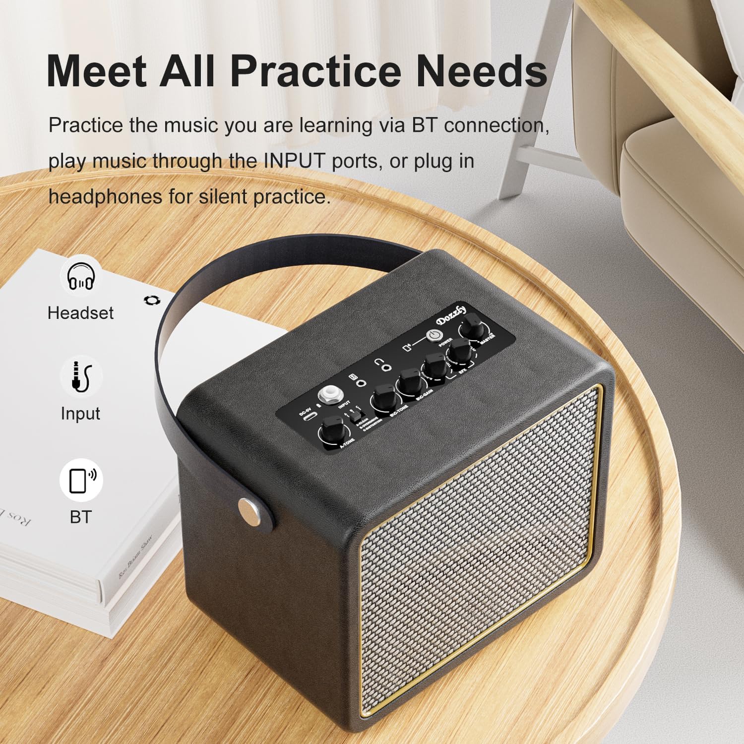 10W Electric Guitar Amp Portable and Rechargeable Guitar Amplifier with 7 Effects for Daily Practice Black