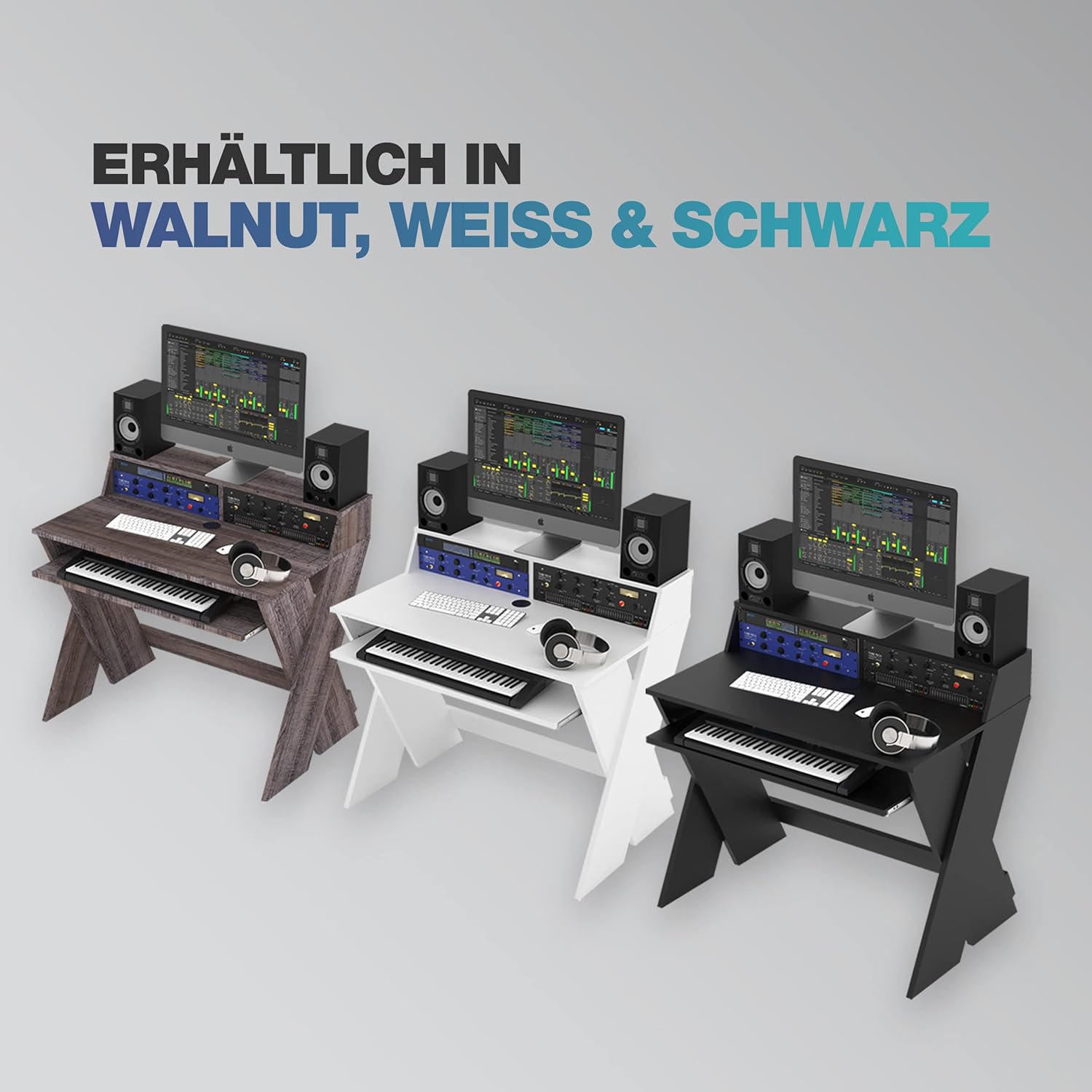 Glorious Sound Desk Compact Professional Studio Workstation with Pull-out Keyboard Compartment (Walnut)