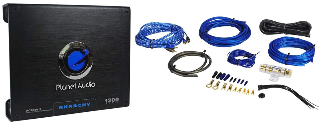 Planet Audio Anarchy AC1200.2 1200 Watt 2 Channel Car Amplifier+Amp Kit+Remote