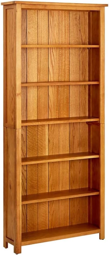 Rustic Solid Oak Wood Bookcase 70.9 in Tall 6-Tier Storage Shelf, Wide Freestanding Bookshelf for Living Room, Study or Bedroom