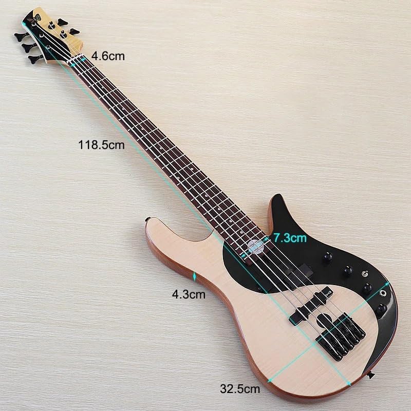 5-String Active Electric Bass Guitar, 43-Inch Full Size,Full Maple Neck, 24-Fret High Gloss Finish(M2 with fret)