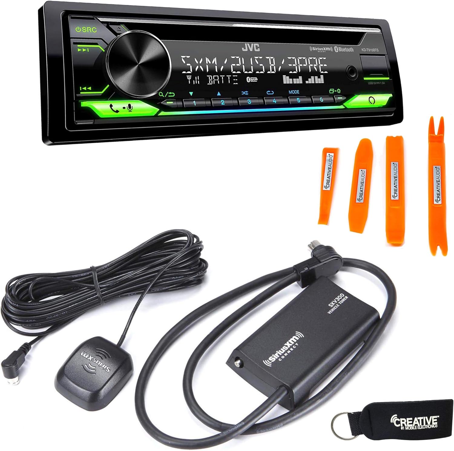 JVC KD-T915BTS - CD, Bluetooth, Dual USB, AUX, Amazon Alexa + Included SirusXM SXV300 Satellite Radio Tuner