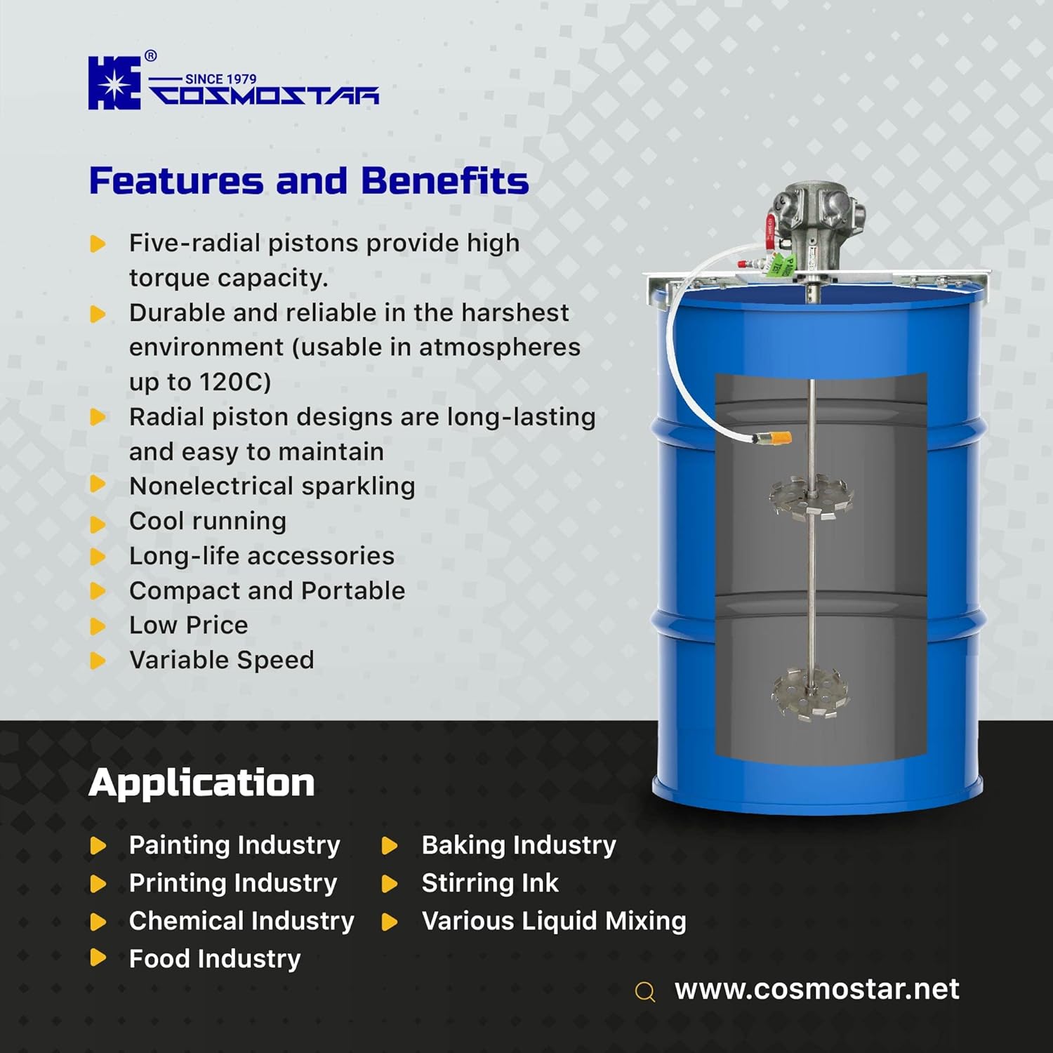 COSMOSTAR 1/2HP 55 Gallon Pneumatic 55 Gallon Agitator Adjustable Drum Bucket Paint Mixer| Pneumatic Bracket Mixer, Paint Stirring Machine Bracket Air Agitator Paint Mix Tool, Tank Barrel Air Mixer