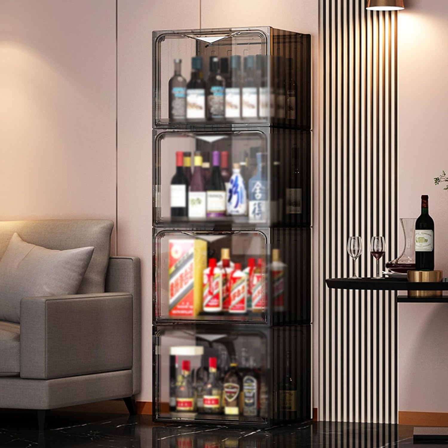 Acrylic Display Case for Collectibles Wine Cabinet Rack Storage Cabinet with Strong Magnetic Self-Priming Door Space-Saving for Collectibles, Toys, Books(Gold,35x30x150cm)