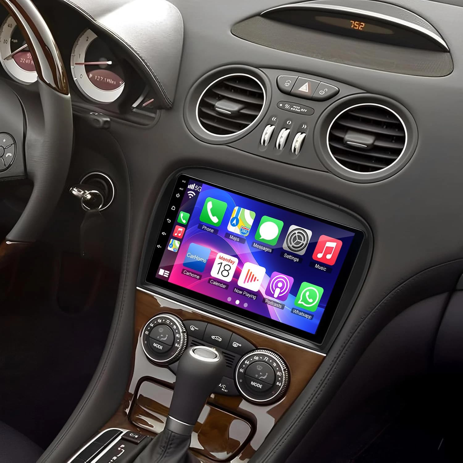 Car Stereo Radio Compatible for SL R230 SL350 SL500 2005-2012 with Carplay Android Auto GPS Navigation 9in Touchscreen Car Radio Player with Bluetooth WiFi FM/RDS SWC Mirror Link + Backup Camera