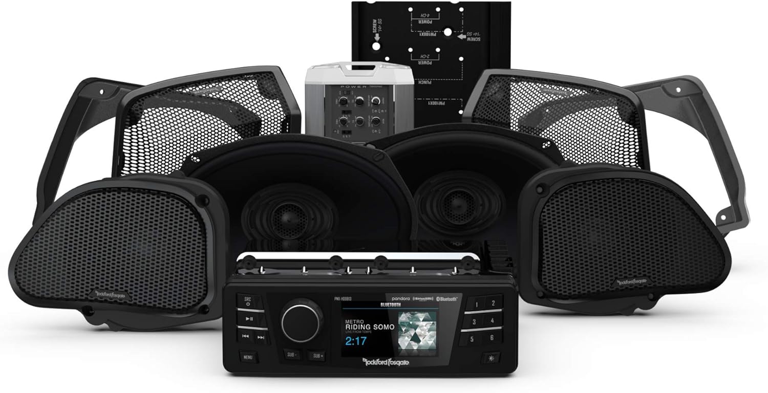 Rockford Fosgate HD9813RG-STAGE3 Digital Media Receiver, Four Speakers & Amplifier Kit for 1998-2013 Harley-Davidson Road Glide