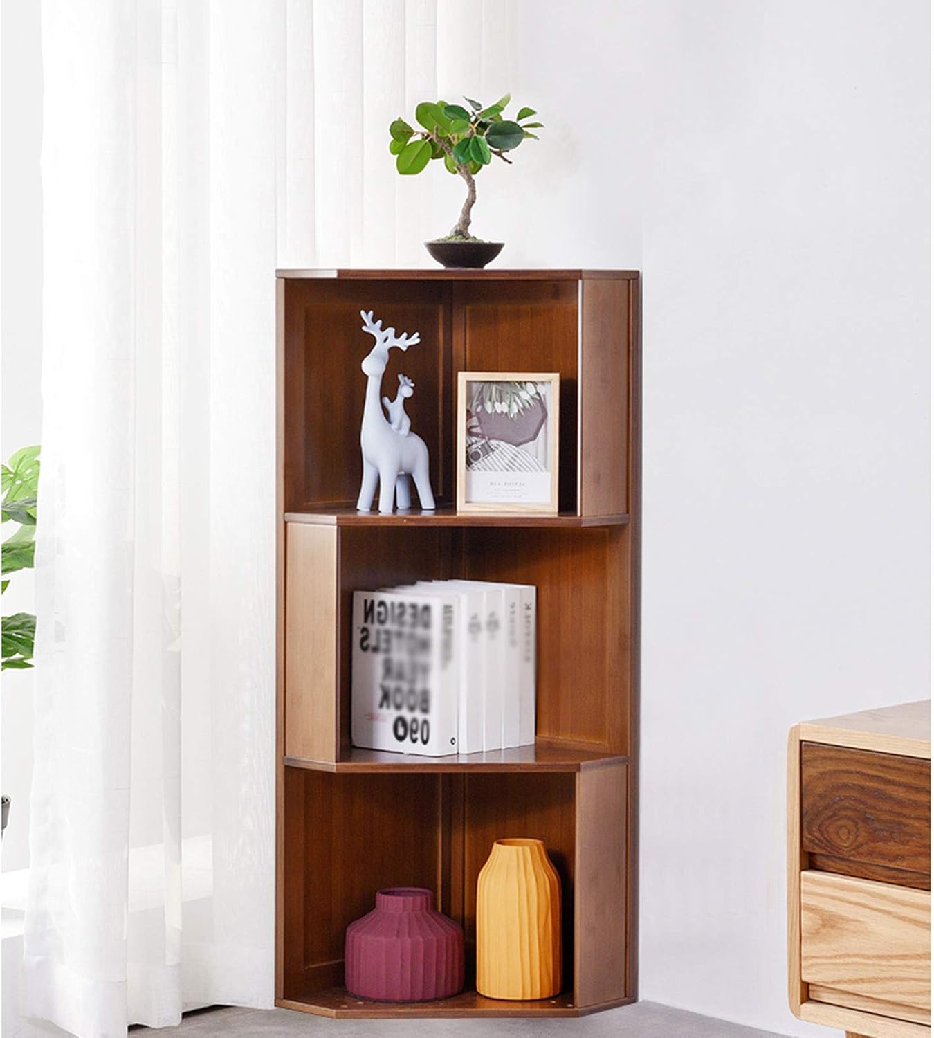 Bookcase Storage Rack Vertical Cabinet Bookshelf Wall Corner Bookshelf 3-story Floor-to-ceiling Bookcase Suitable for Office Bedroom Living Room Storage Shelf Display Shelf Bookshelves Open Display Sh