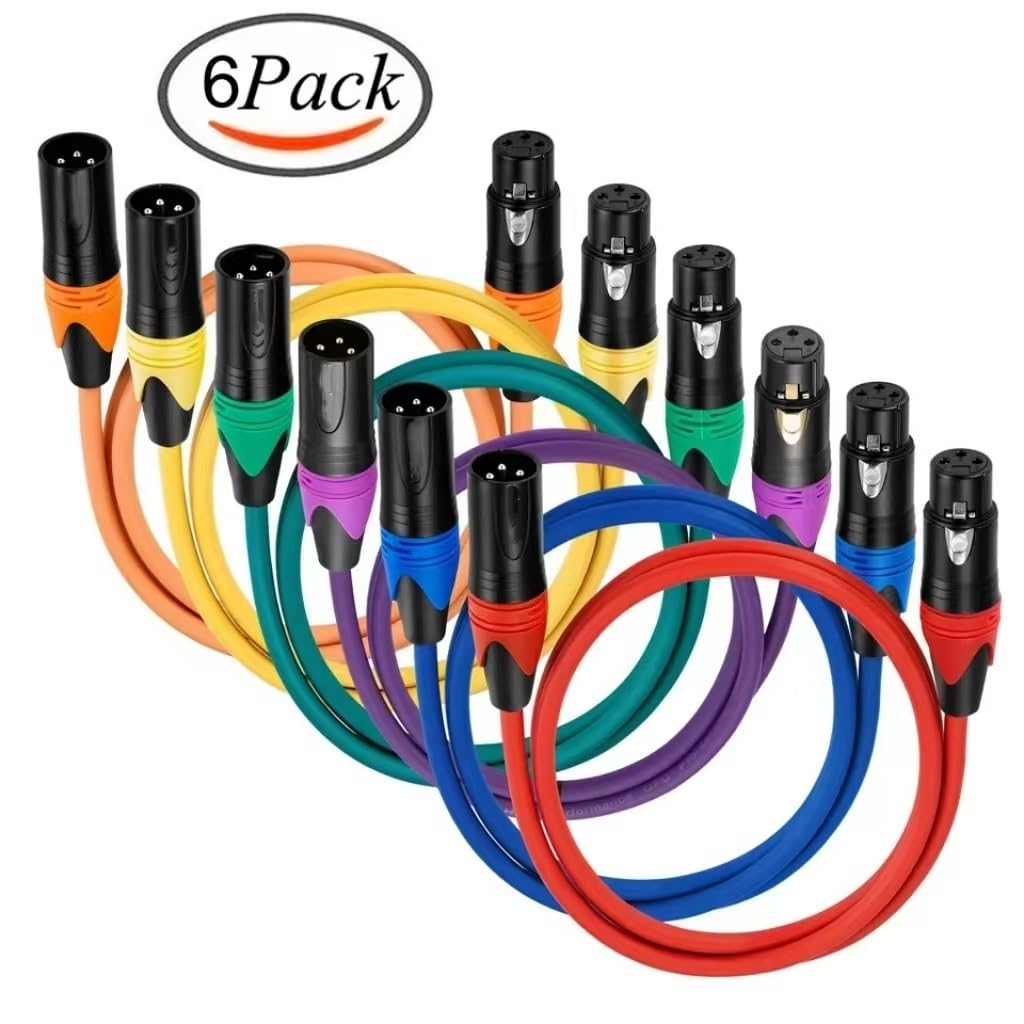 6-Pack 3-pin XLR Extension Cable Male to Female OFC Copper Double Shielded for Microphone Mixer Amplifier Speaker(10m)