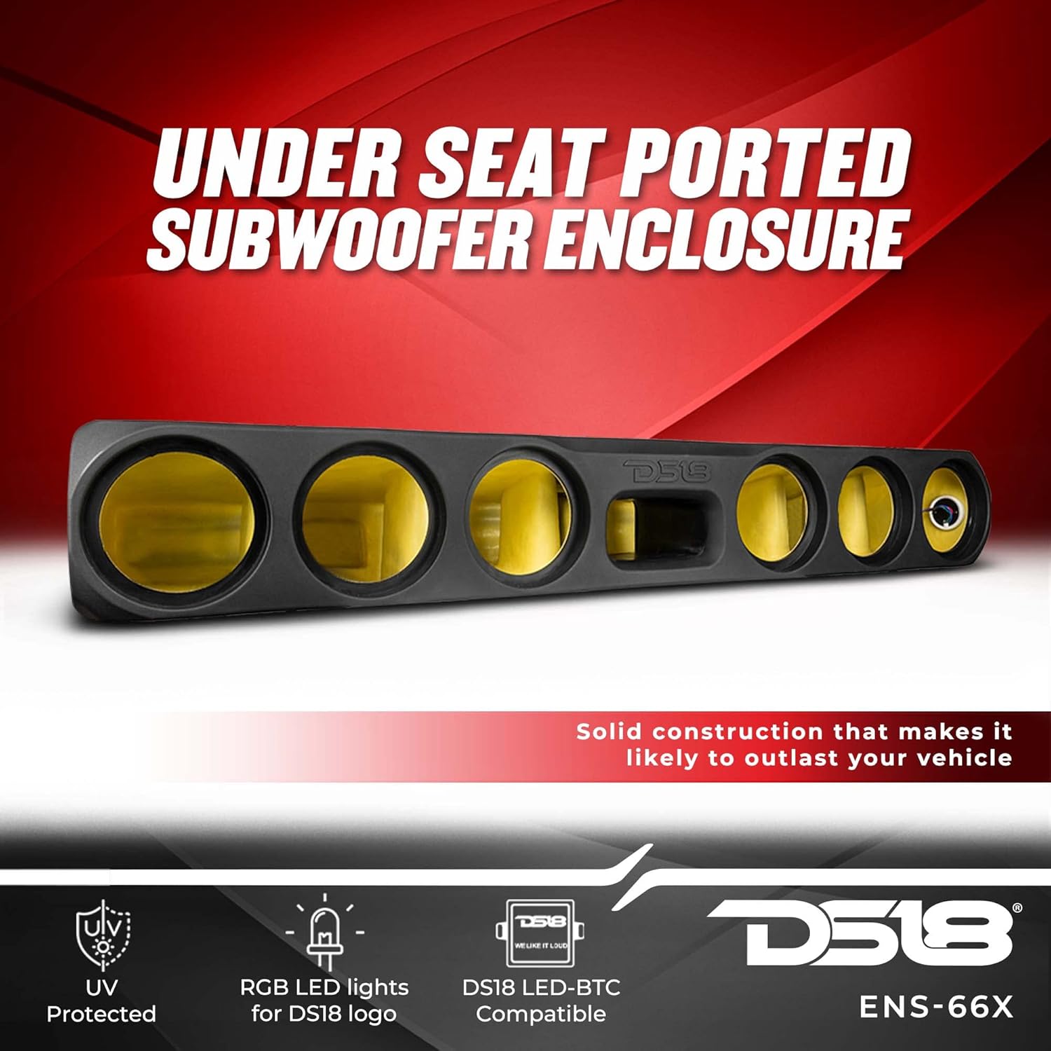 DS18 ENS-66X Under Seat Enclosure for Pick Up Trucks 6 x 6.5 Subwoofers - High Density Abs, UV Protected and All Elements Ready