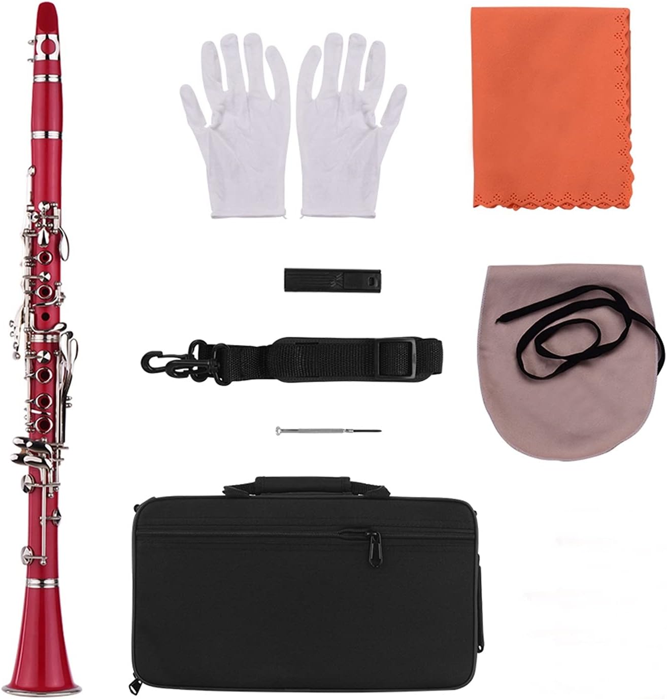Clarinet Set ABS 17-Key Clarinet Bb Flat with Carry Case Gloves Cleaning Cloth Reed Case Reeds Woodwind Instrument Professional Clarinet (Color : Crimson)