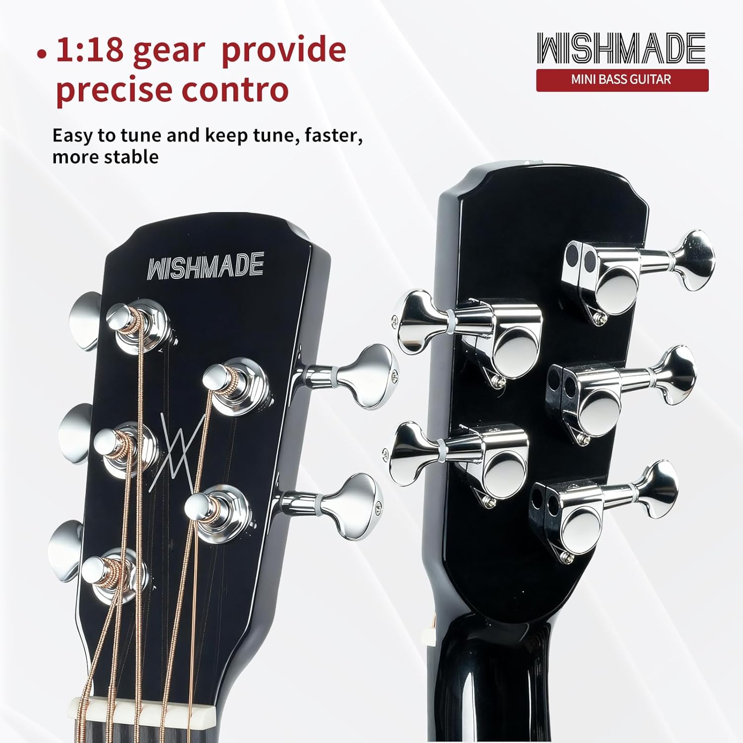 WISHMADE 3/4 Acoustic Guitar 5 String Bass Guitarra With Gig Bag, Black Guitar Body Natural Wood Finish for Kids Bass Guitar & Beginner Guitar for Adults Youth Practice