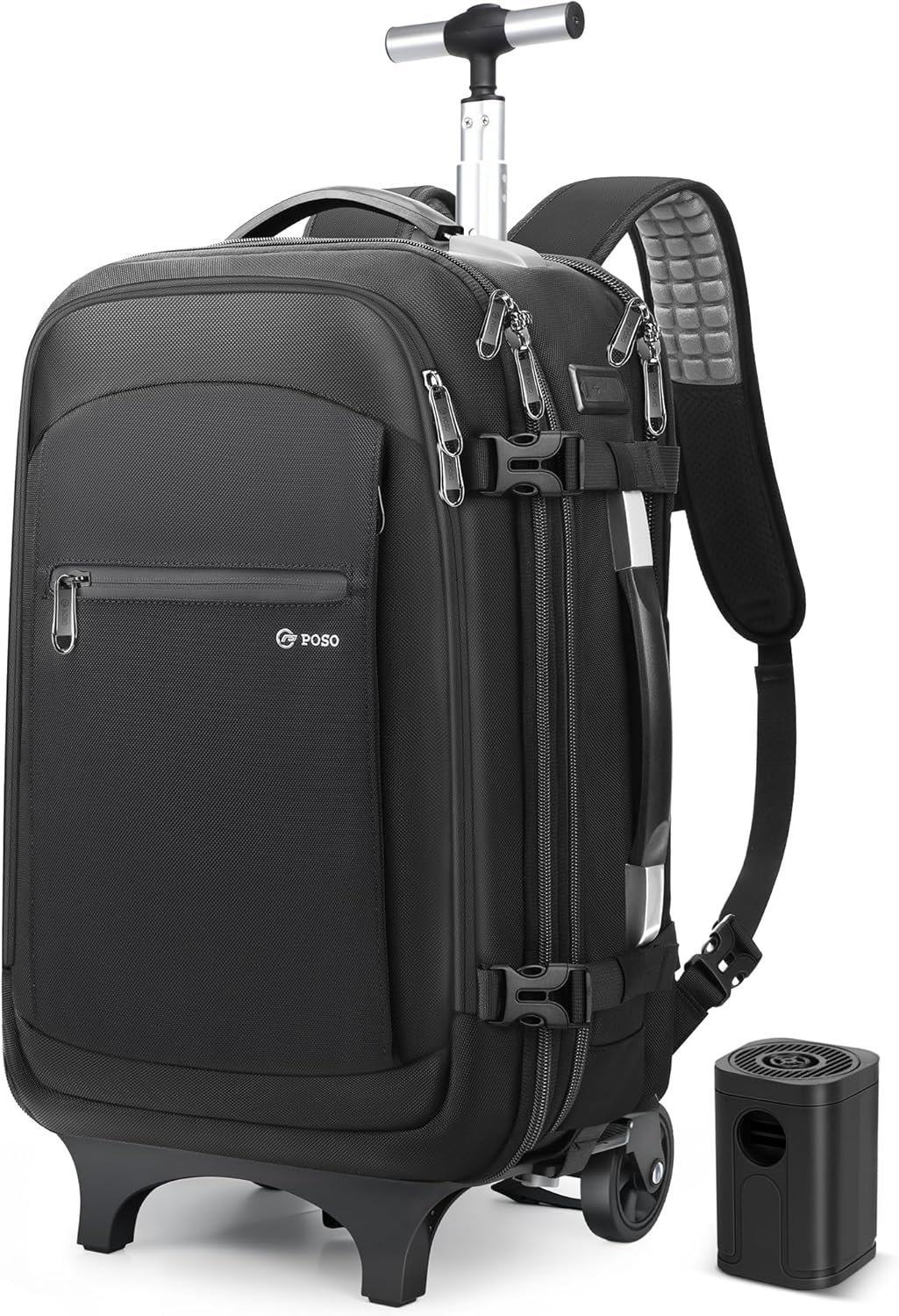 Vacuum Backpack Travel with Pump - 60L Expandable Airback Backpack w/Detachable Wheels, Vacuum Seal Compression Easyvacpack for Traveler Graduate, Water Resistant Carry-On Luggage, TSA Lock - Black