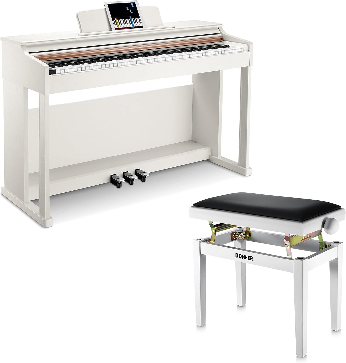 Donner DDP-100 88-Key Weighted Action Digital Piano with White Adjustable Piano Bench